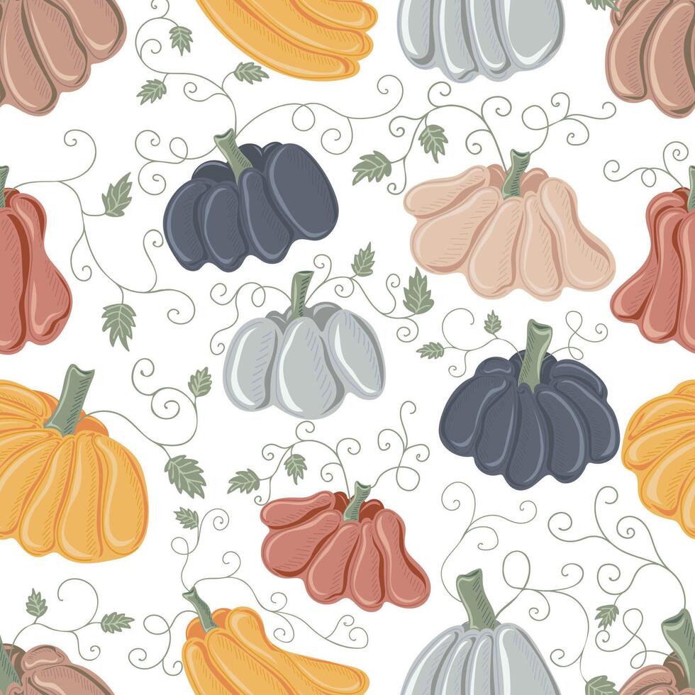 Seamless pattern with colorful pumpkins. Autumn design. Thanksgiving and harvest concept. Modern print for fabric, textiles, wrapping paper vector