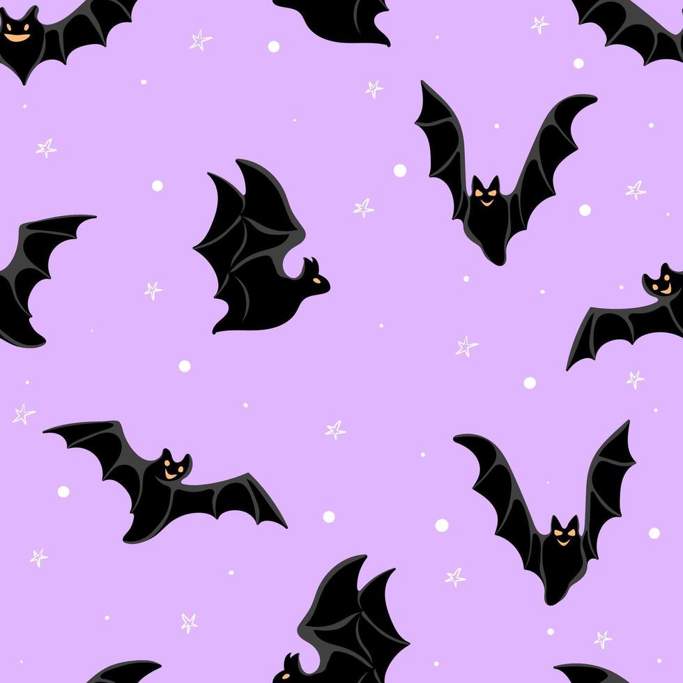 Glowing neon flying bats seamless pattern. Modern halloween print. Great for textile, fabric, wallpaper, wrapping, scrapbook and packaging vector