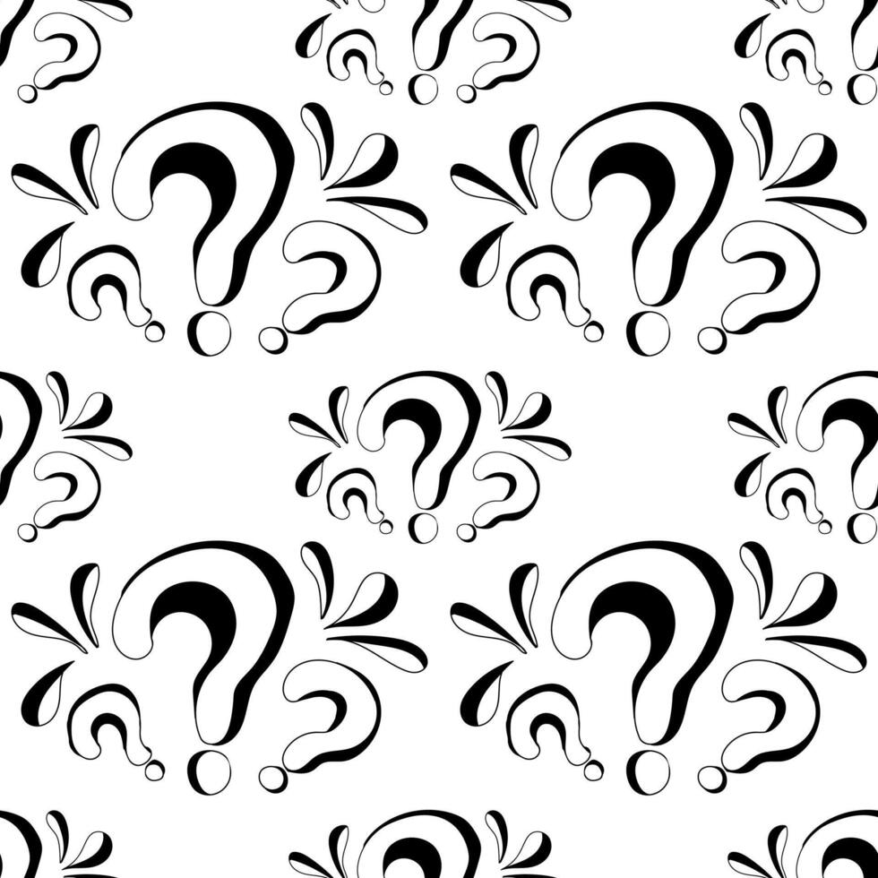 Question mark. seamless pattern with black question signs punctuation on white background vector