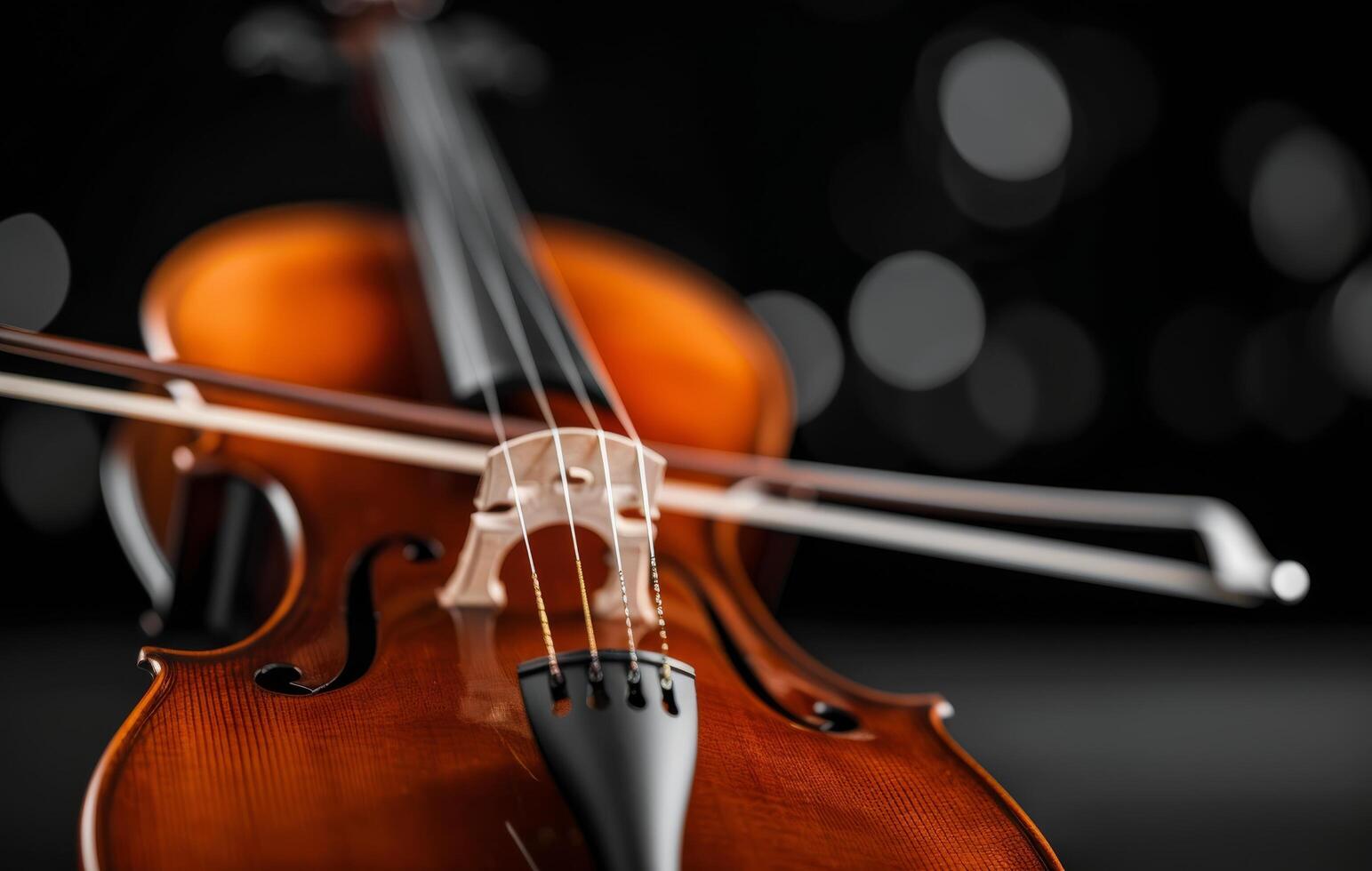 Close-Up of a Vibrant Violin Against a Dark Background photo