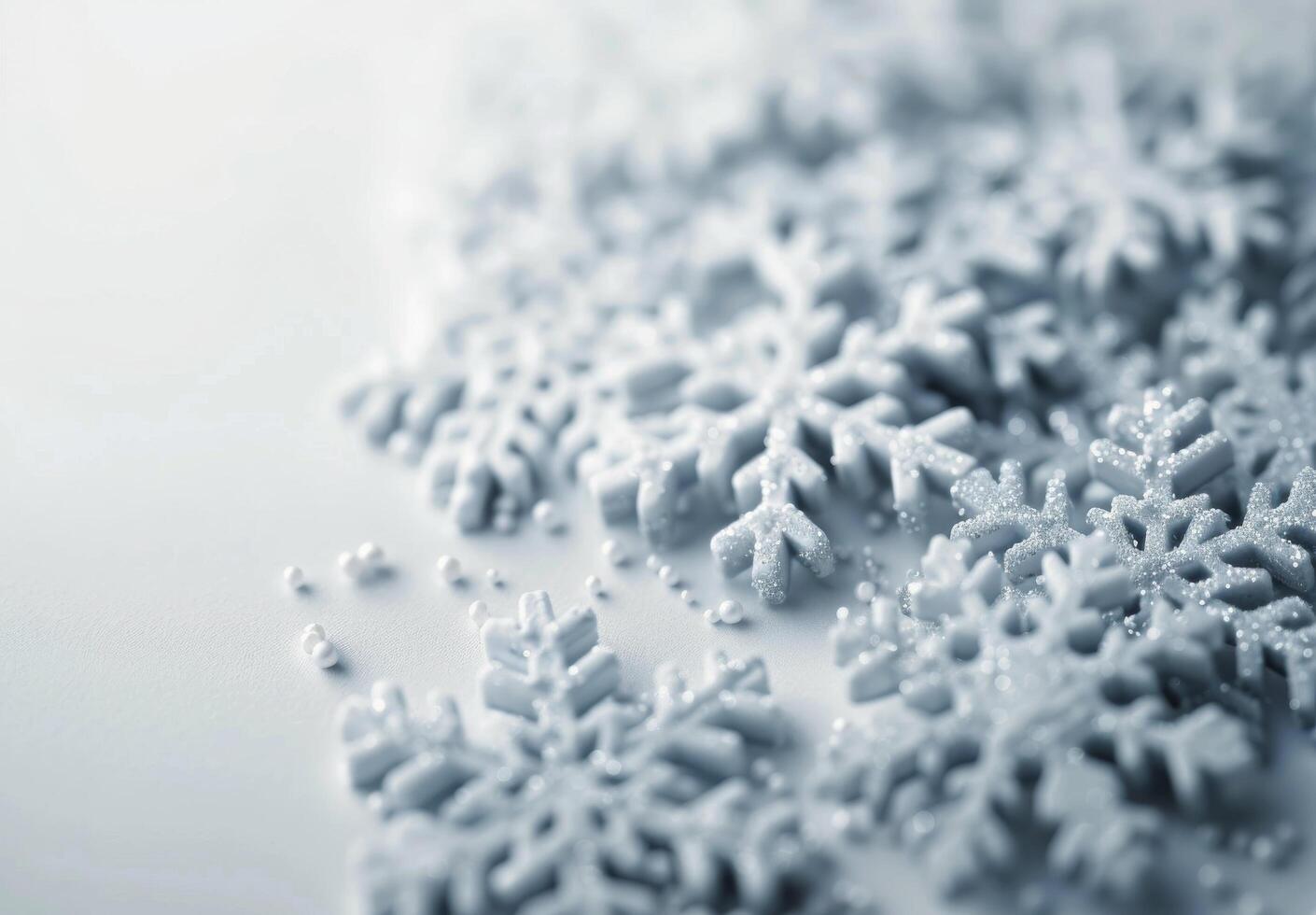White Snowflakes and Beads on Soft Blue Background for Winter Decor photo