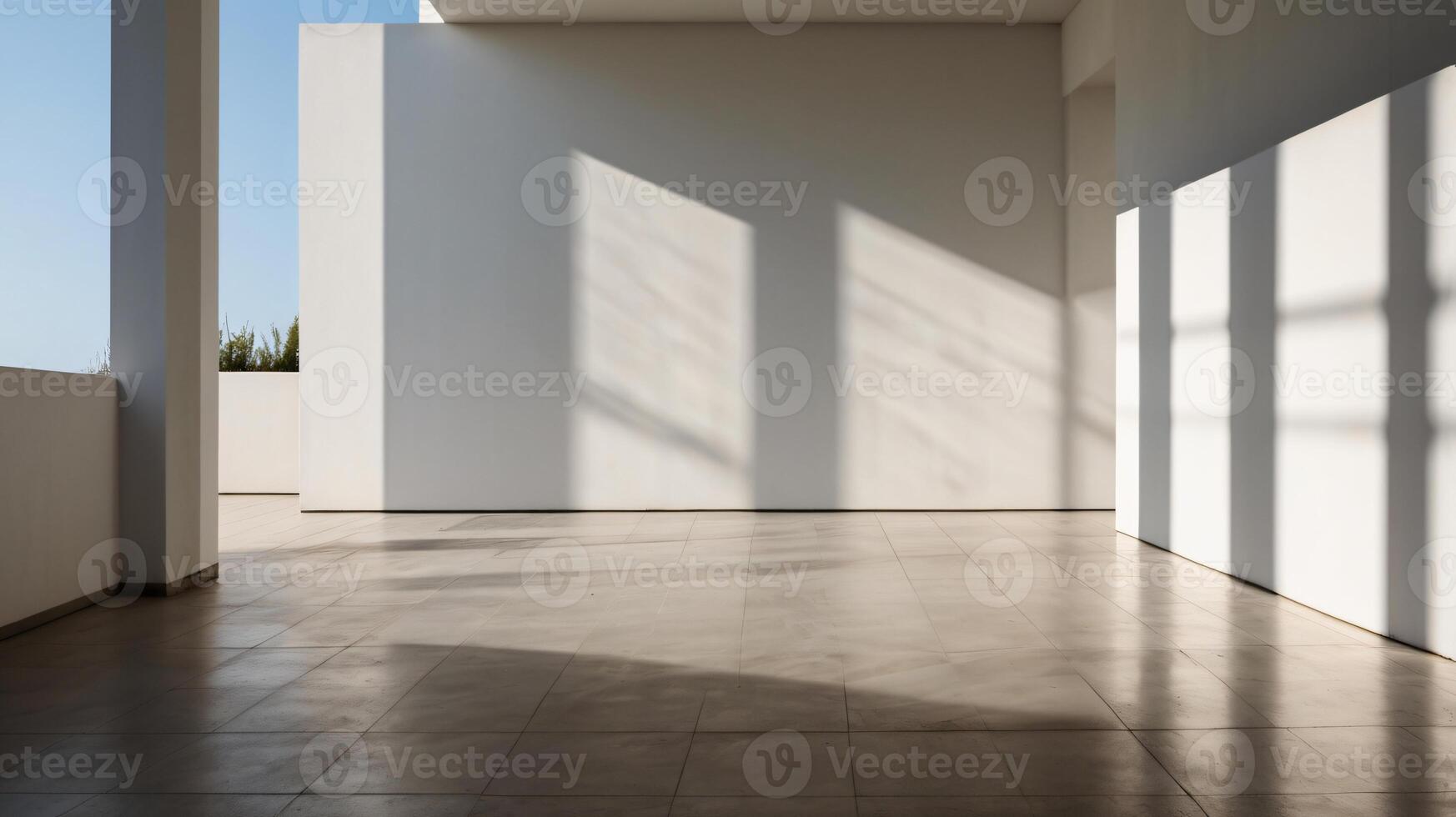 White classic wall background, brown parquet floor, soft shadows, copy space, room mock up photo