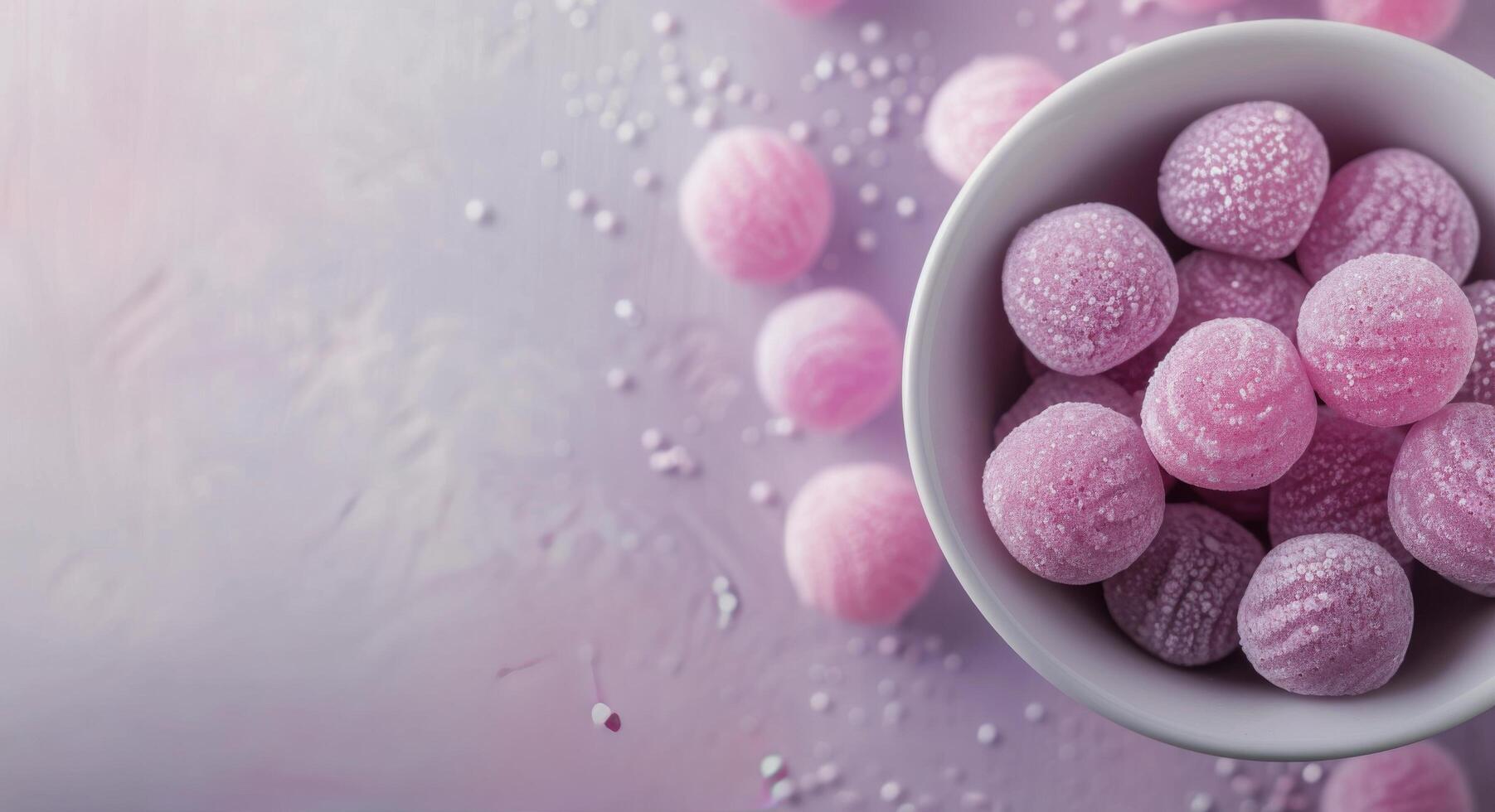 Colorful Candy Bowl With Purple and Pink Confections on a Soft Background photo