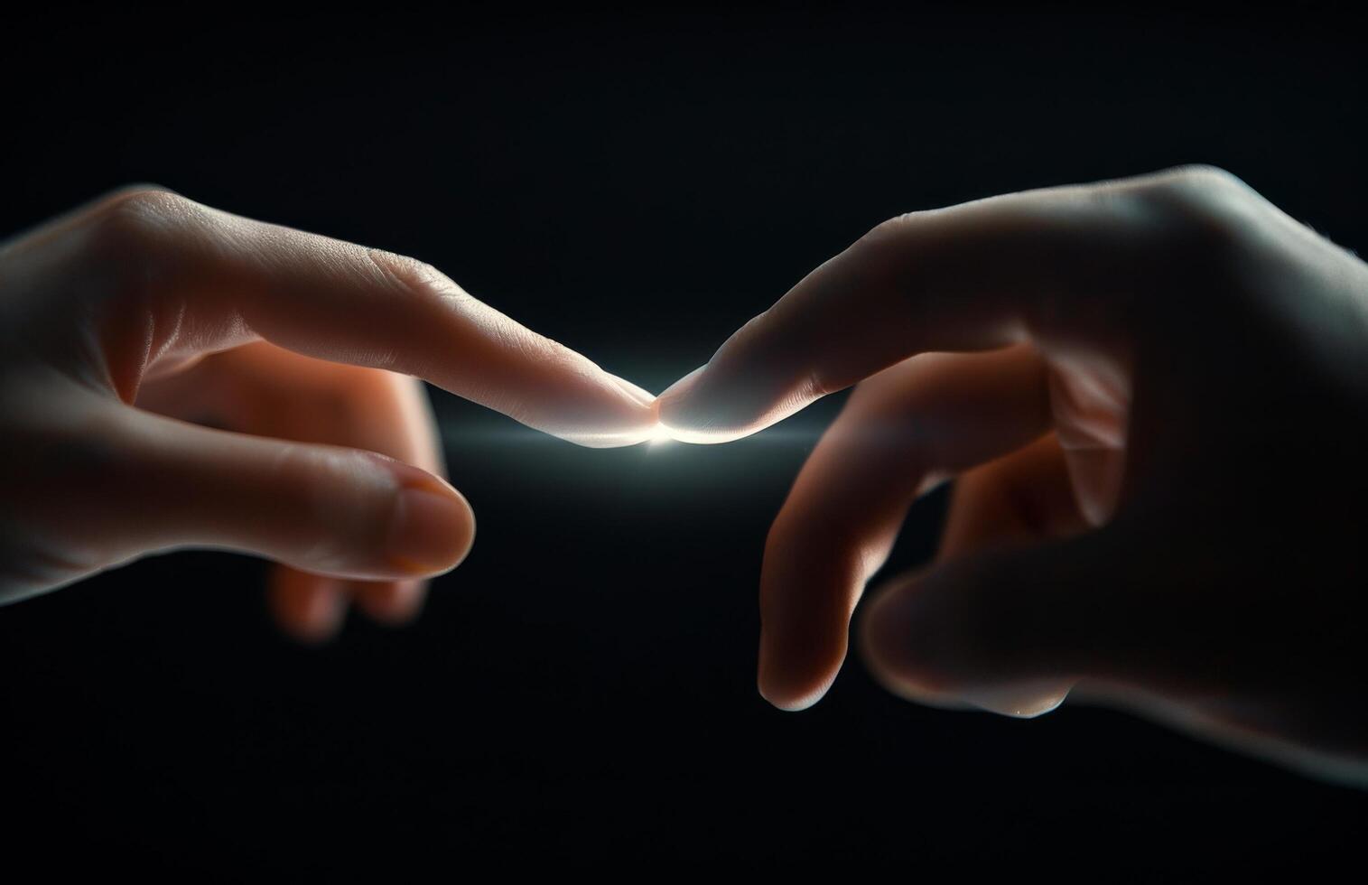 Human And Robot Hand Reaching Toward Each Other At Close Range photo