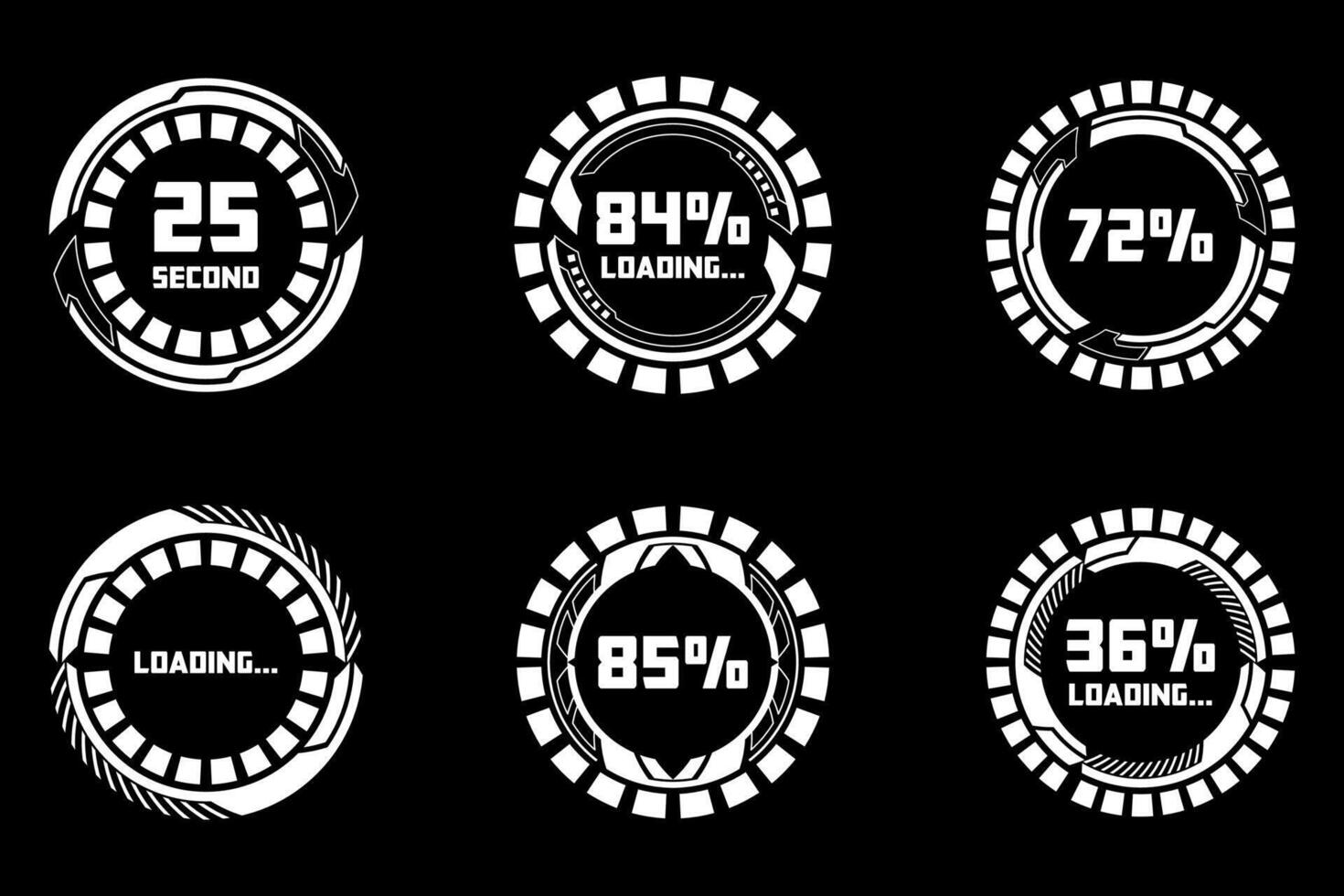 HUD Futuristic Circular Loading Icons and Progress Indicators Elements Set vector