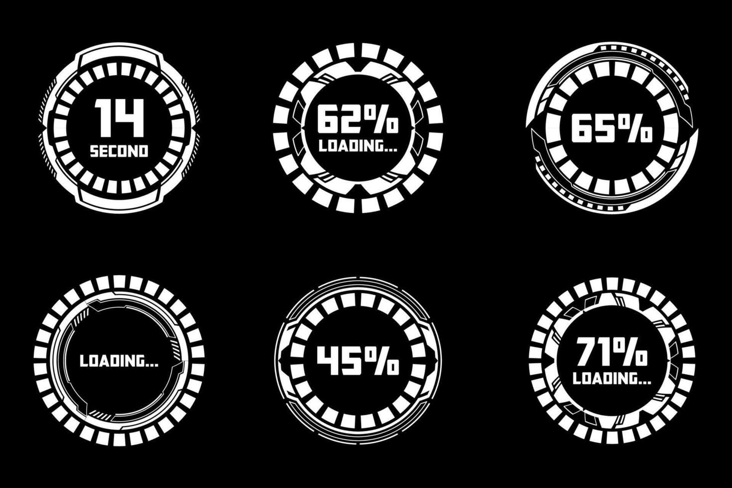 Set of HUD Futuristic Circular Loading Progress Indicators Elements vector