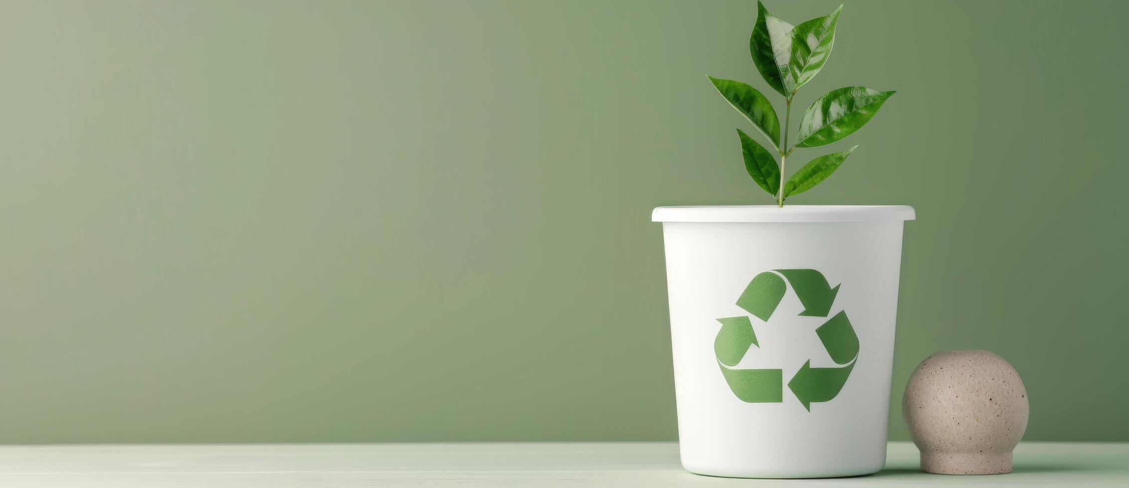 Recycling Symbol Made of Paper on Green Background photo