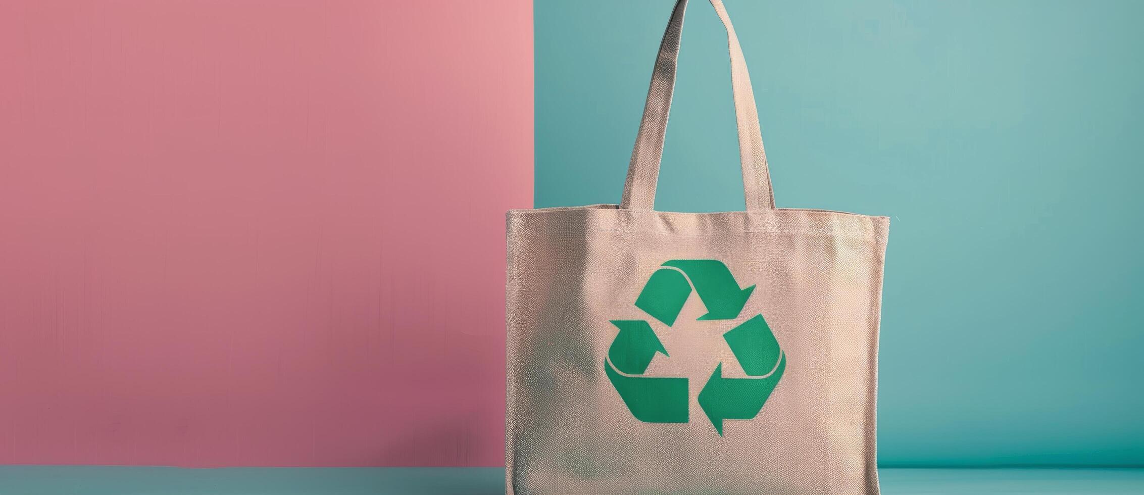 Reusable Shopping Bag With Green Recycling Symbol at a Natural Setting photo