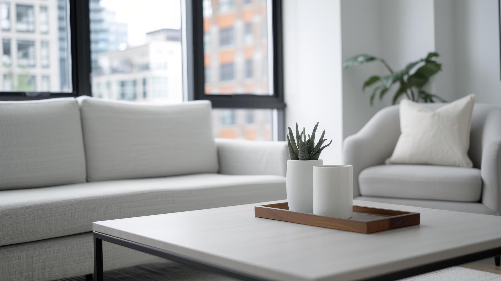 Cozy Living Room With Neutral Tones and Decorative Elements in Daylight photo