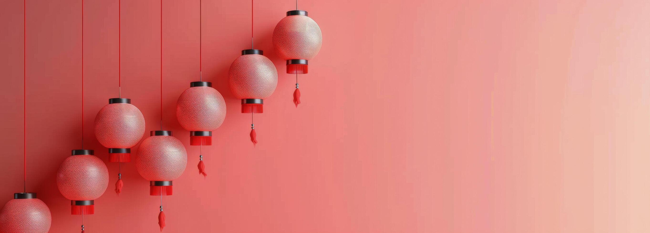 Red Lanterns Hanging Against Vibrant Wall in Modern Decor Environment photo