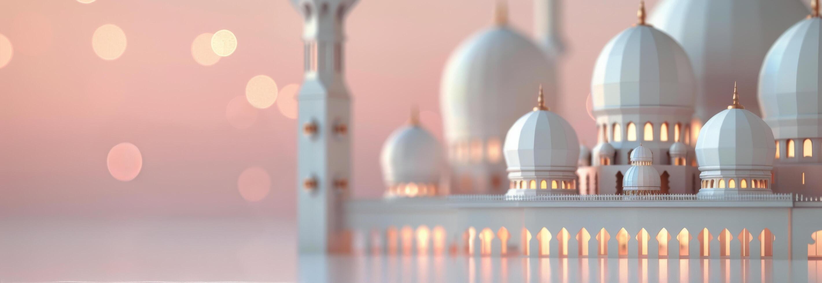 Intricate Architecture of a Mosque at Sunset With Soft Bokeh Background photo