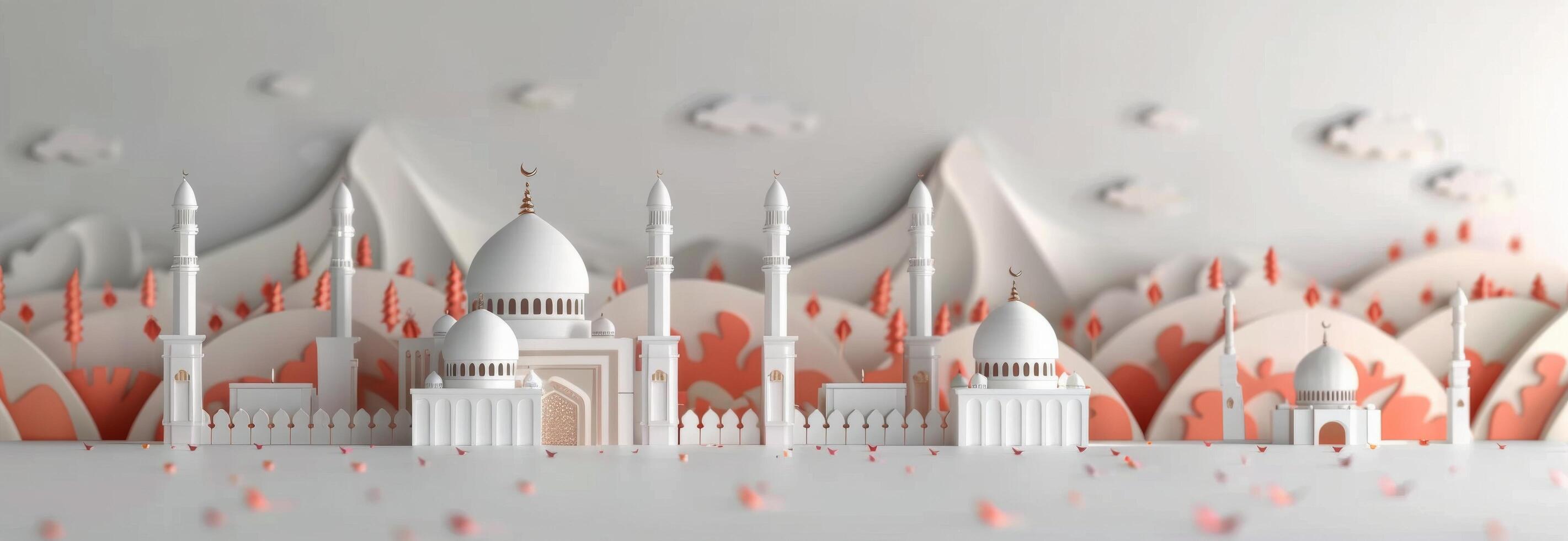 Intricate Architecture of a Mosque at Sunset With Soft Bokeh Background photo