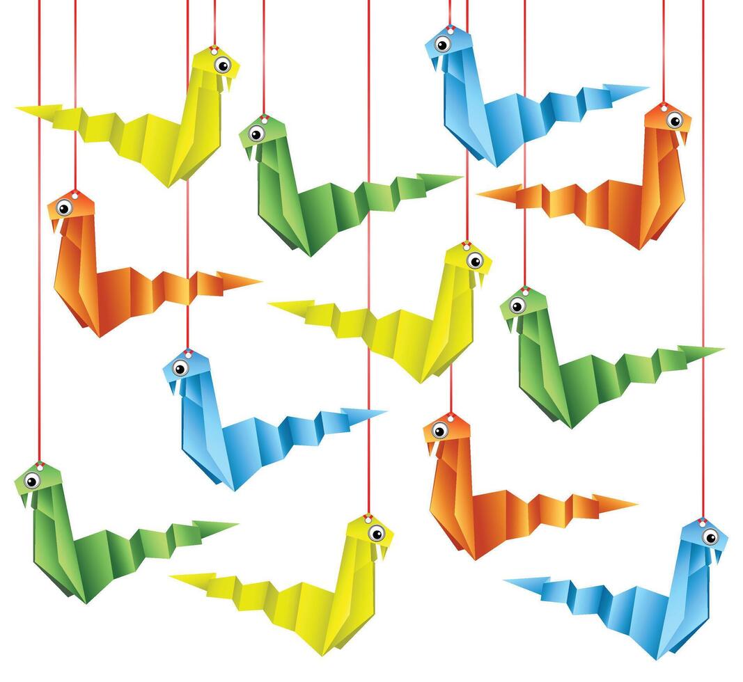 Origami snakes on a white background vector