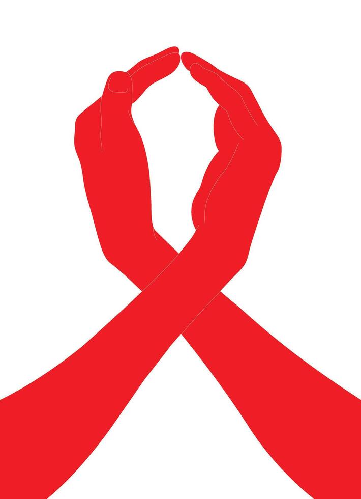 AIDS Awareness Ribbon from the hands of on a white background vector