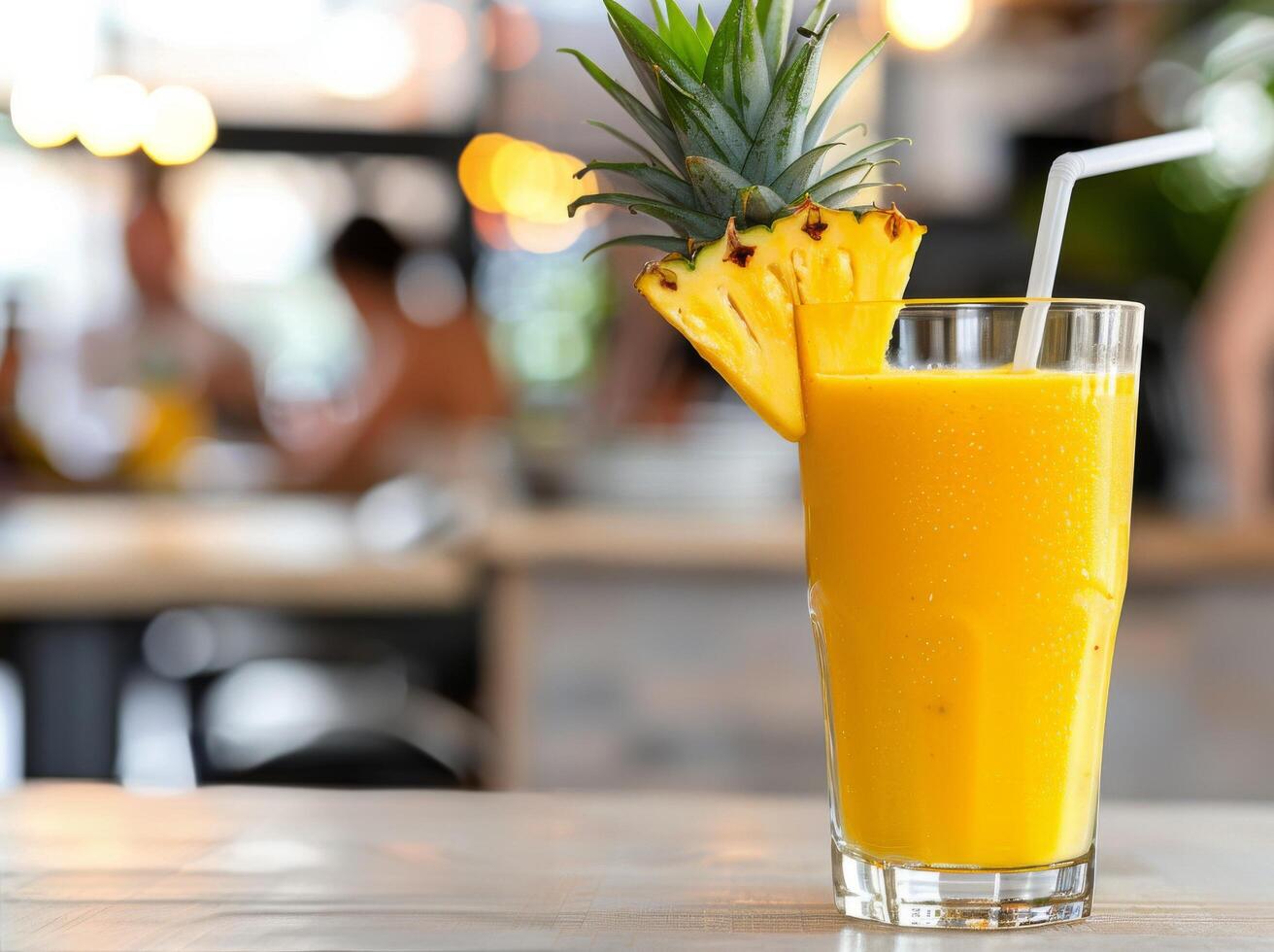 Refreshing Pineapple Smoothie on a Sunny Day at a Relaxing Outdoor Cafe photo