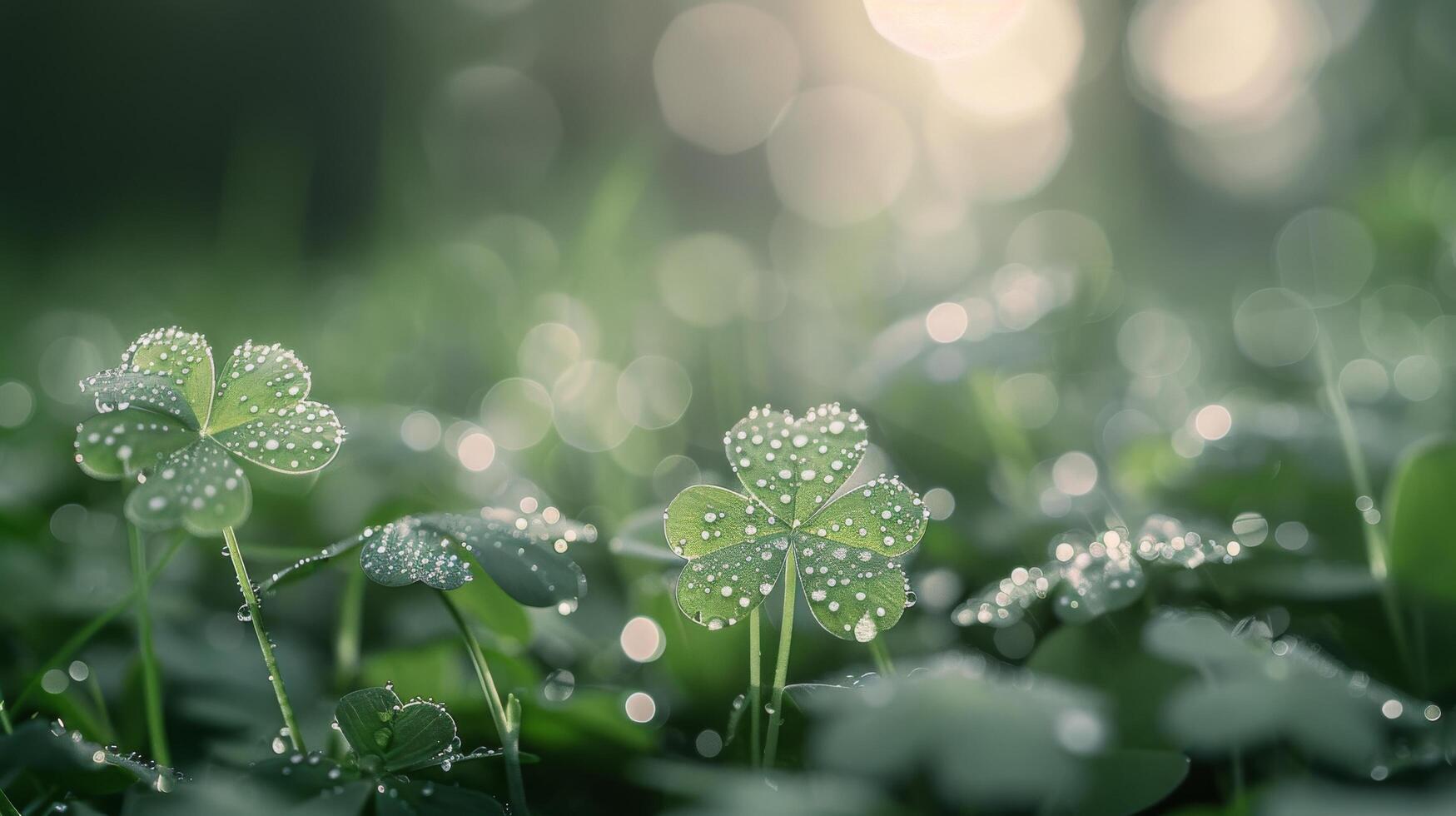 Morning Dew on Clover Leaves in a Lush Green Field photo