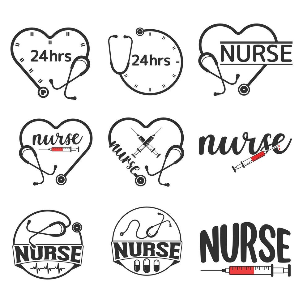 Nurse Typography Design Bundle, Medical Stethoscope with Nurse typography, Nurse Typography with Stethoscope Illustration, Typography for Nurses, Nurse Life vector