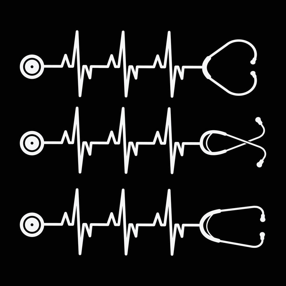 Stethoscope Heartbeat Illustration, Heartbeat Monitoring with Stethoscope Graphic, Medical Stethoscope with Heartbeat Pulse Icon, Stethoscope Heartbeat vector
