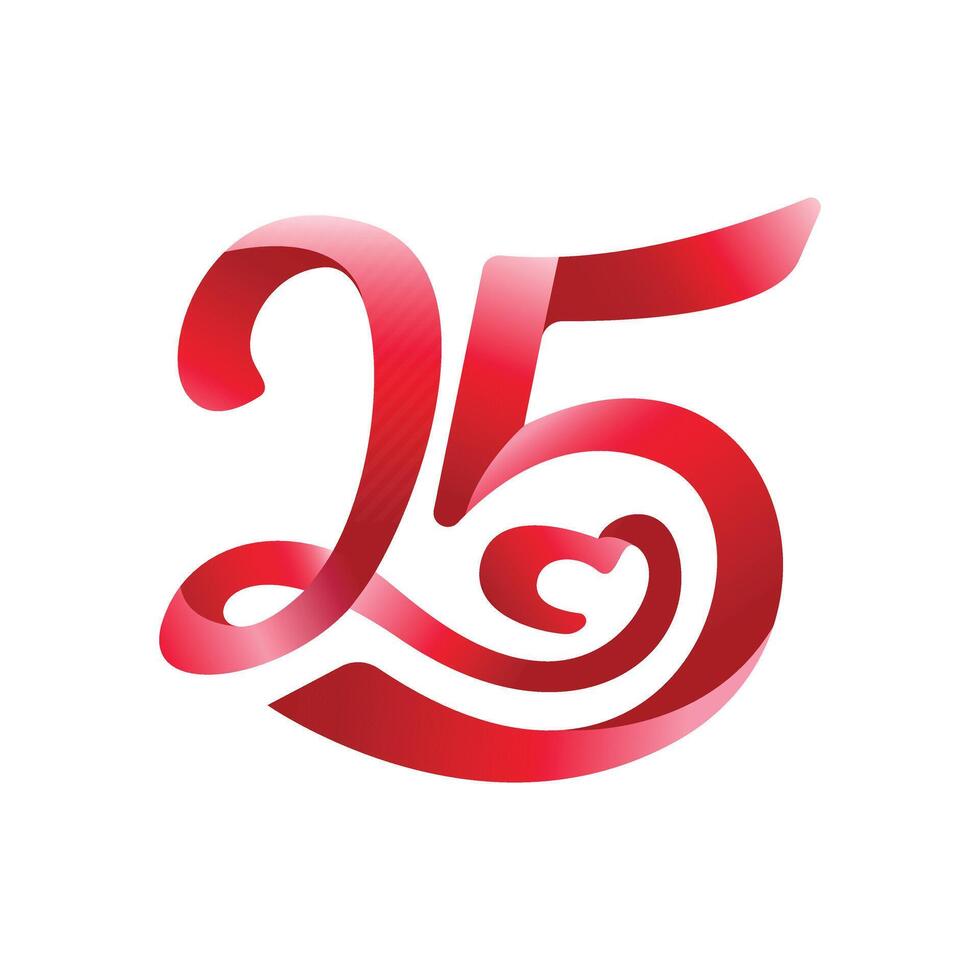 25 years anniversary logo. 25th birthday. 25 gradient red color vector