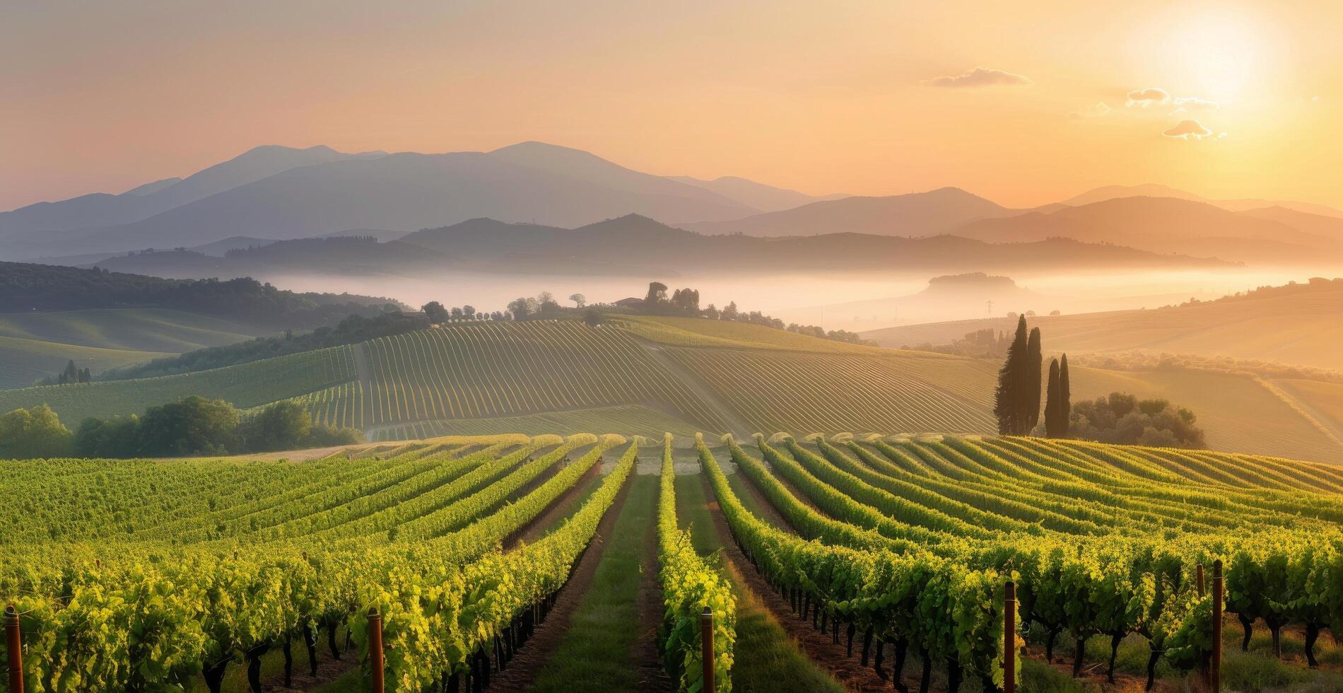 Sunrise Over Rolling Vineyards in the Countryside photo
