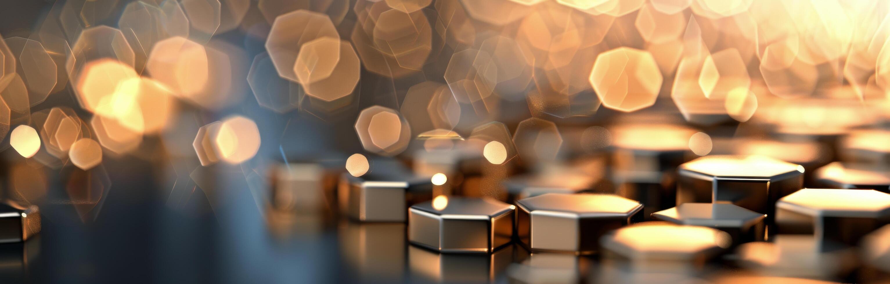 Abstract Hexagonal Shapes Reflecting Light on a Metallic Surface photo