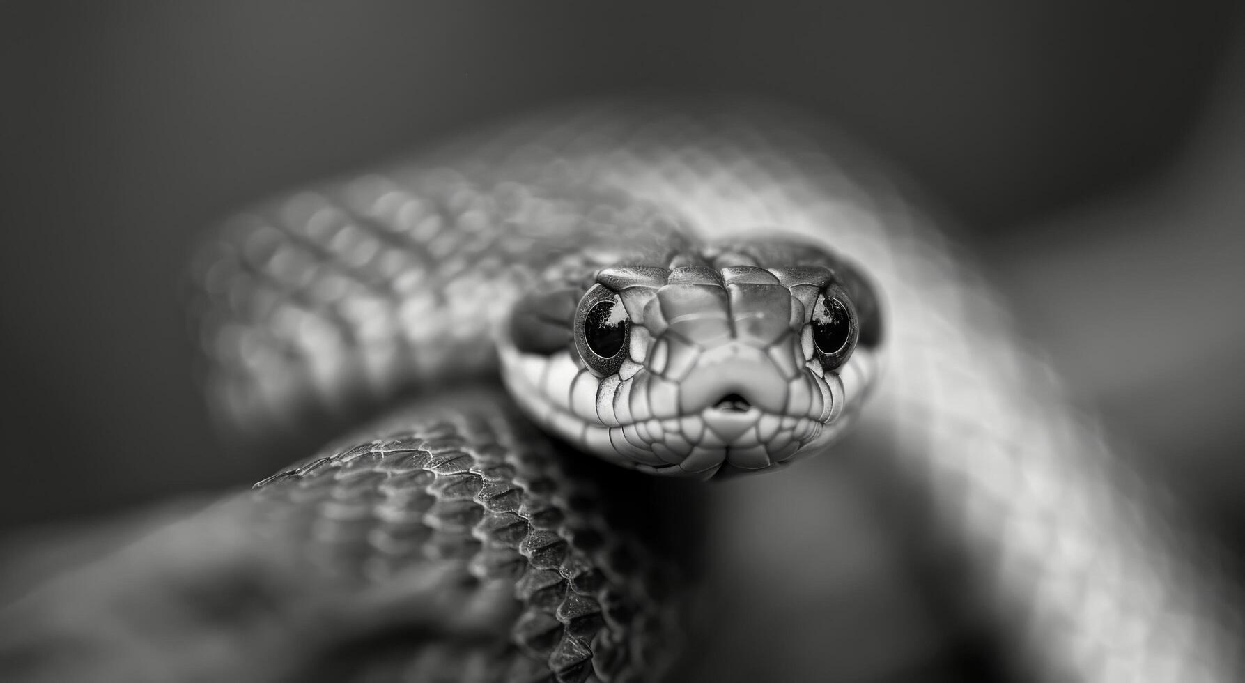Close-Up of a Snake's Head in Black and White, Displaying Intricate Scales and Features photo