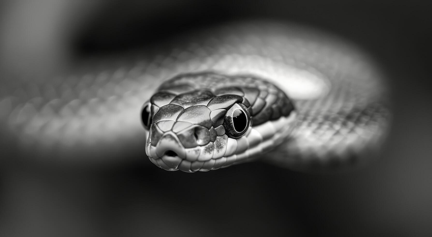 Close-Up of a Snake's Head in Black and White, Displaying Intricate Scales and Features photo