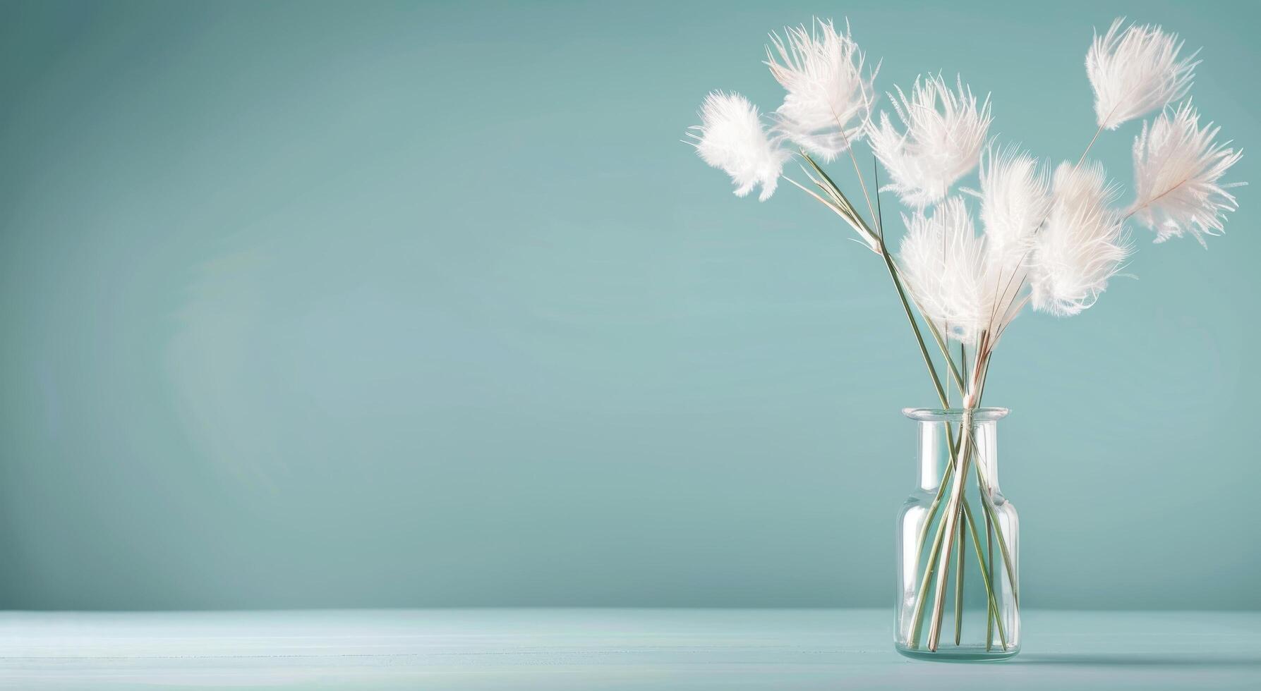 Elegant White Flowers in a Simple Vase Against a Soft Blue Background photo
