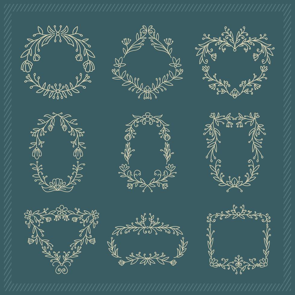 Floral Frames Wedding Decorative Ornaments Simple Monoline Illustration vector