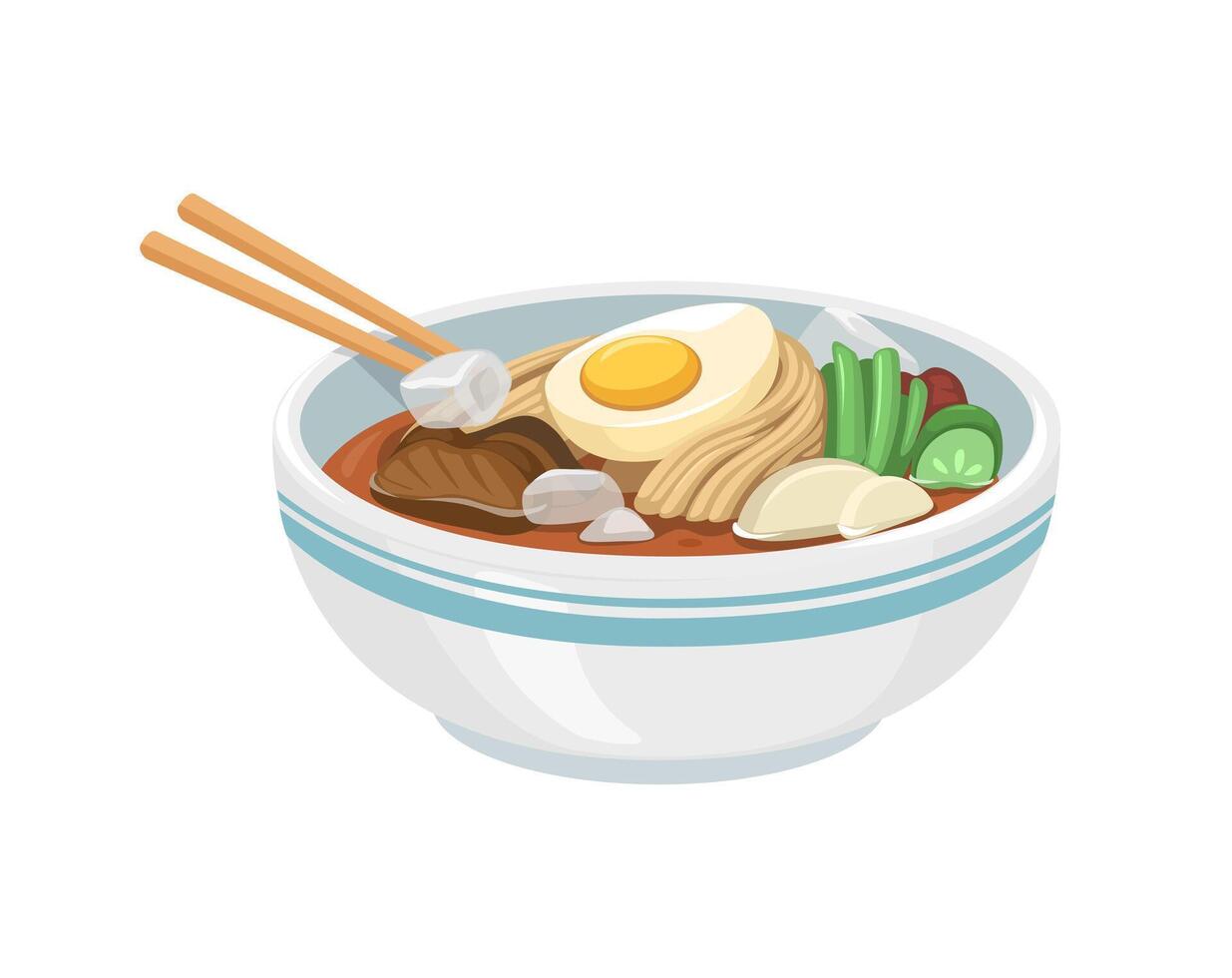 Cold Noodle with Chopstick Cartoon Illustration vector