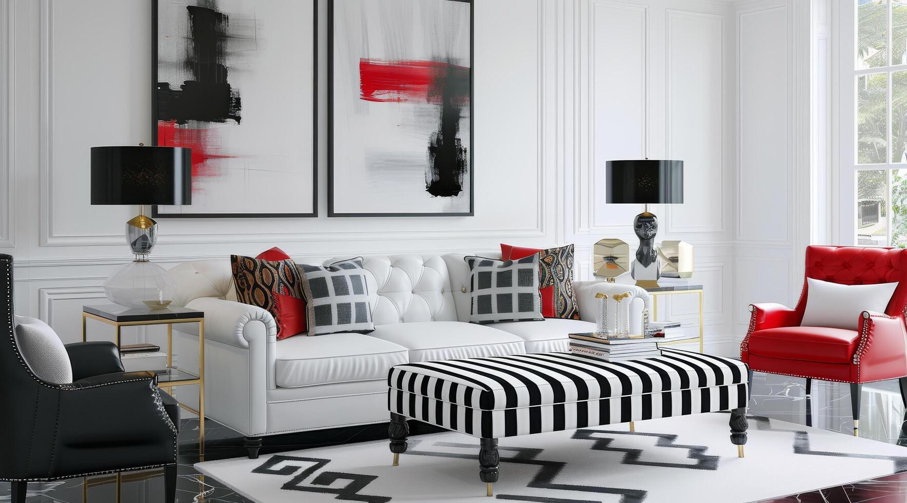 Modern Living Room Design With Bold Artwork and Elegant Furniture in Natural Light photo