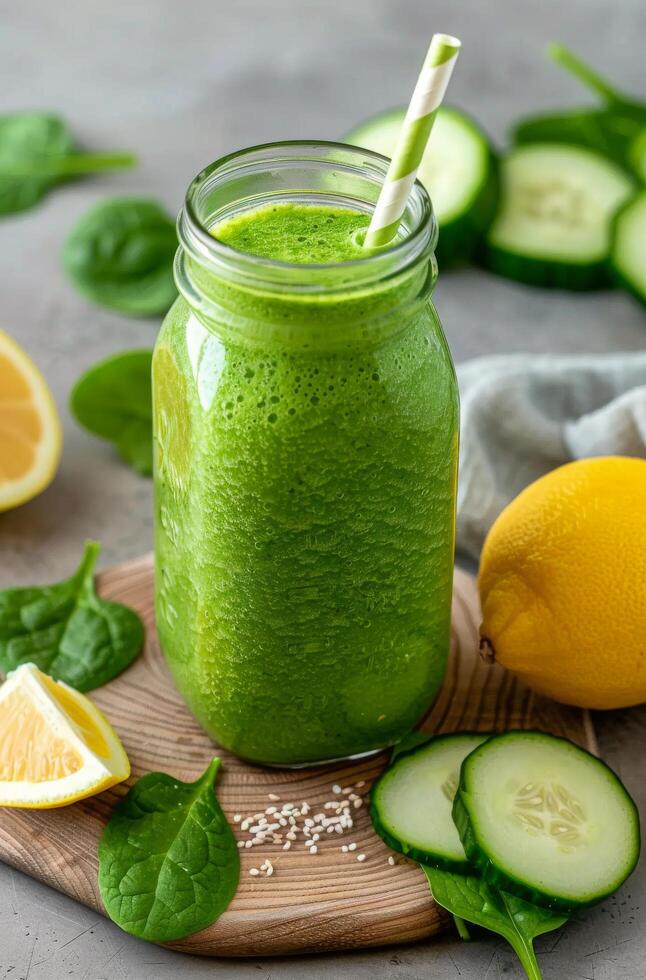 Green Smoothie With Cucumber and Lemon photo
