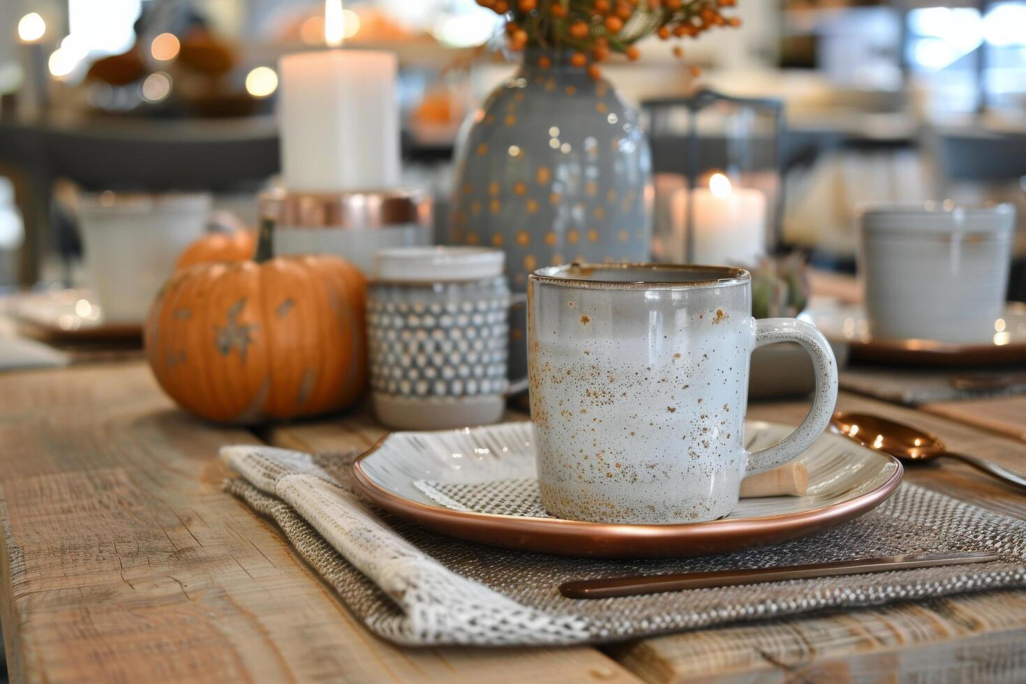 Copper Mug on Rustic Table Setting photo