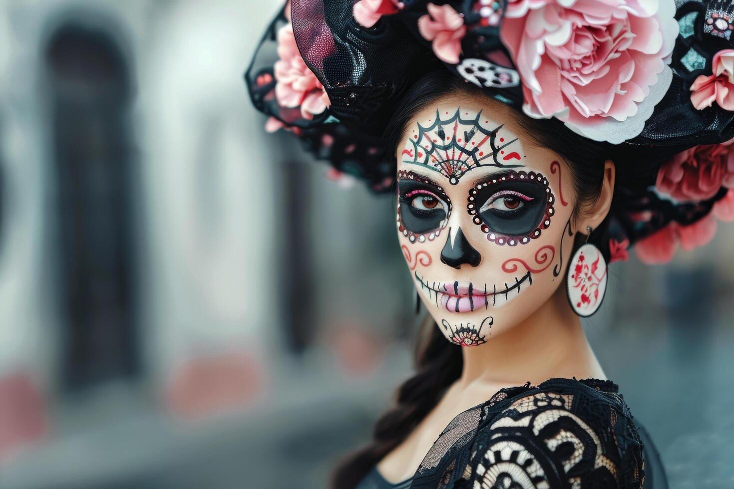 Woman With Sugar Skull Makeup photo