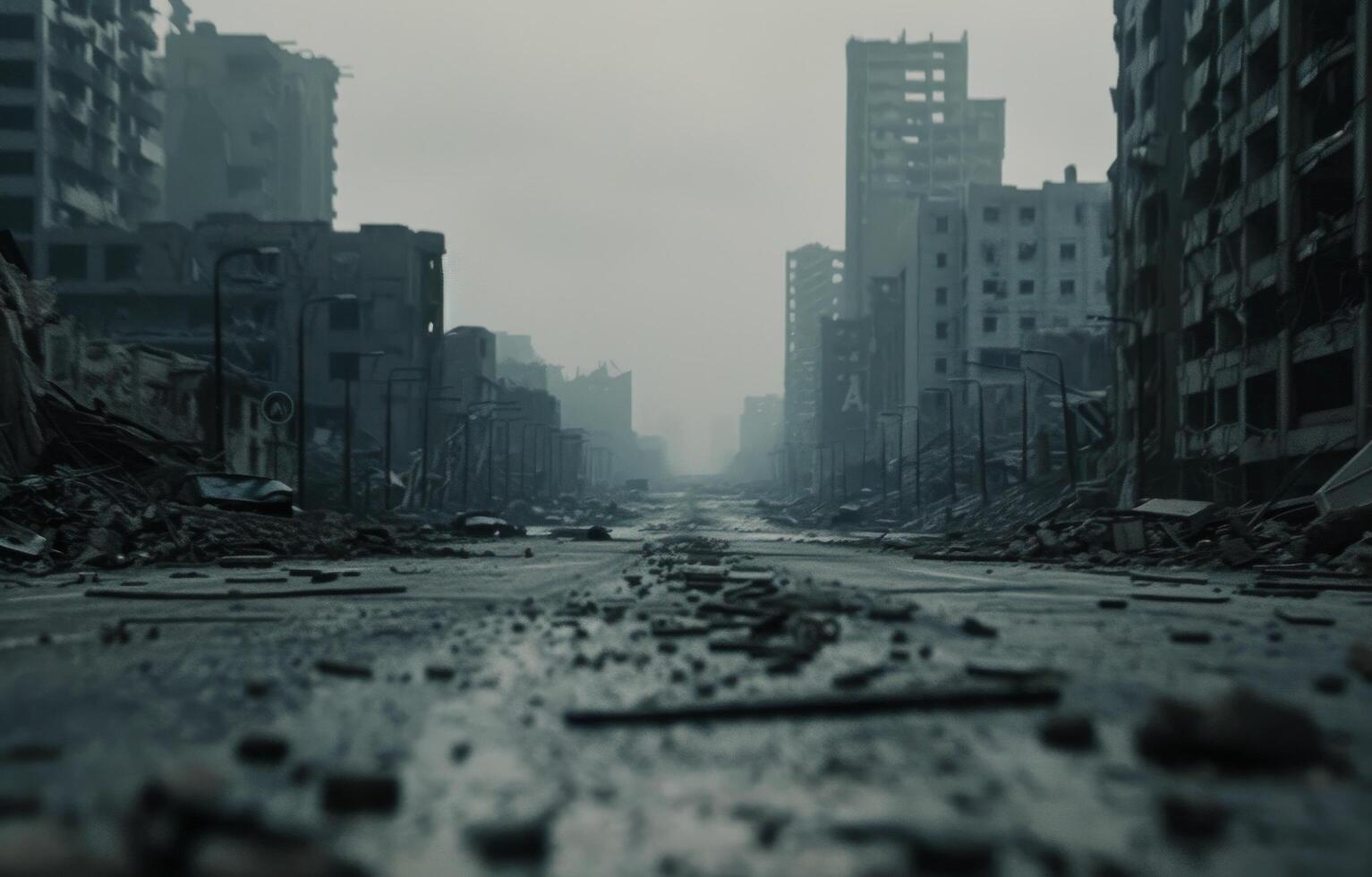 Desolate City Street After Disaster photo
