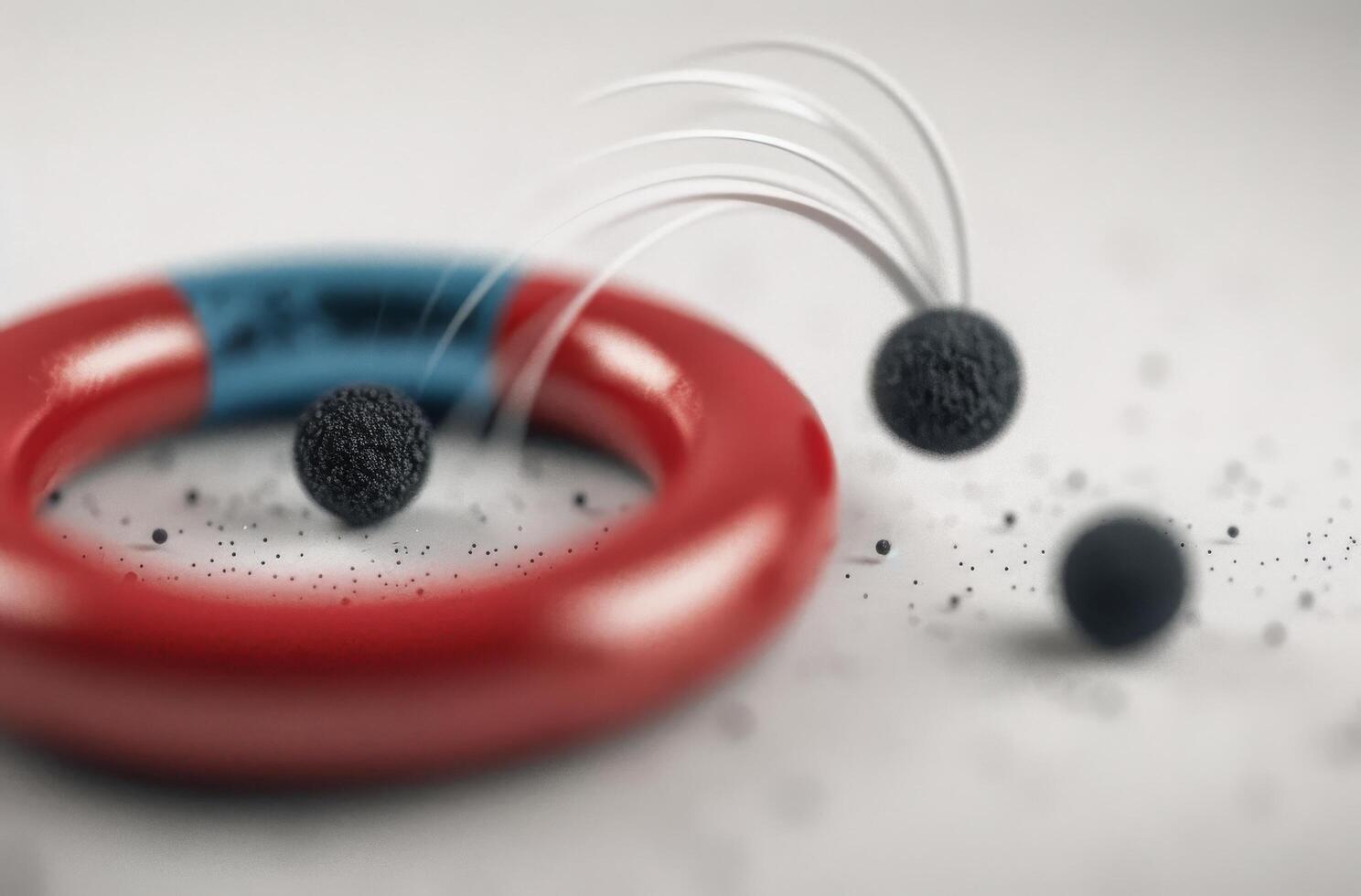 Red and Blue Magnetic Ring Around a Black Sphere photo