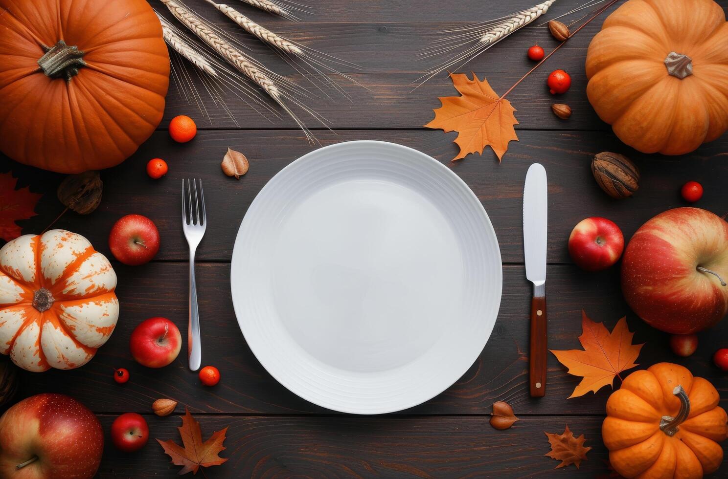 Autumn Table Setting With Pumpkins and Apples photo