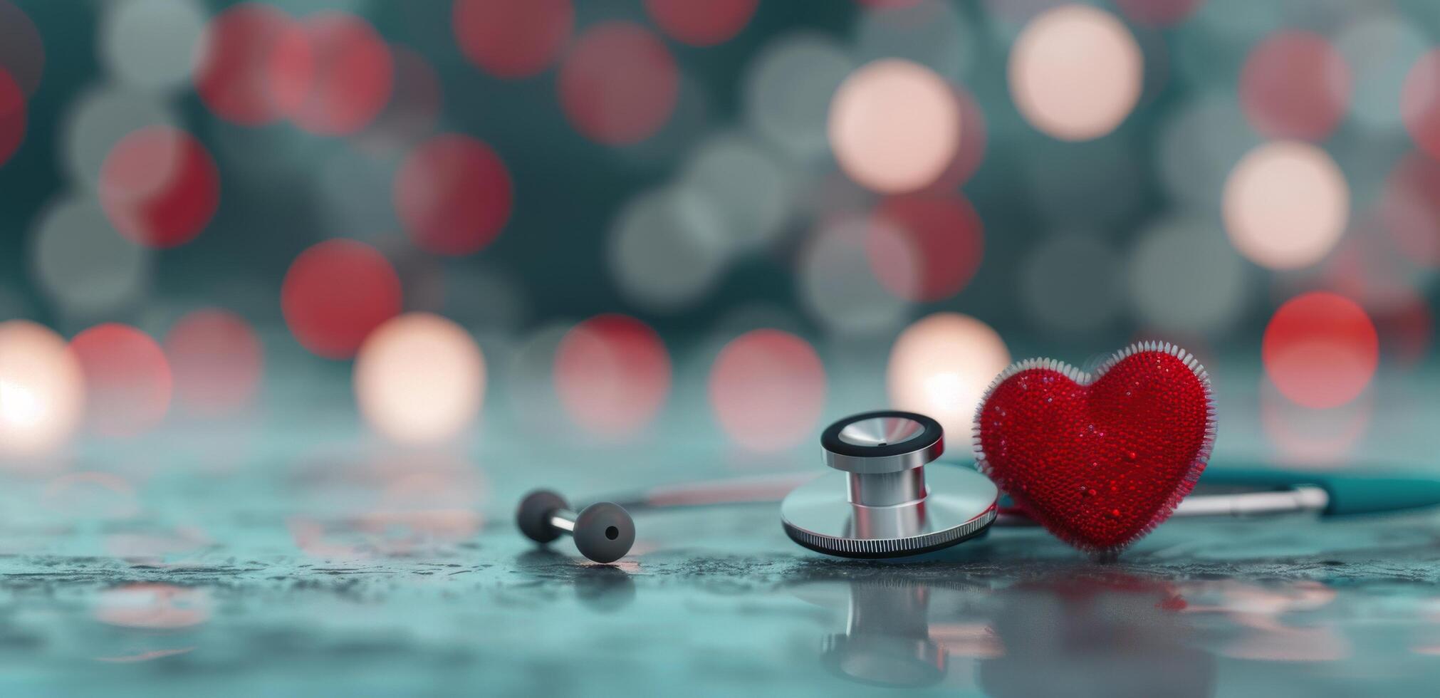 Red Heart and Stethoscope on Blue Background photo