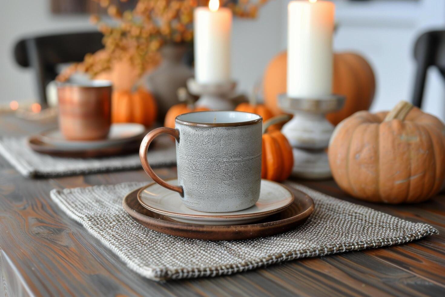 Copper Mug on Rustic Table Setting photo