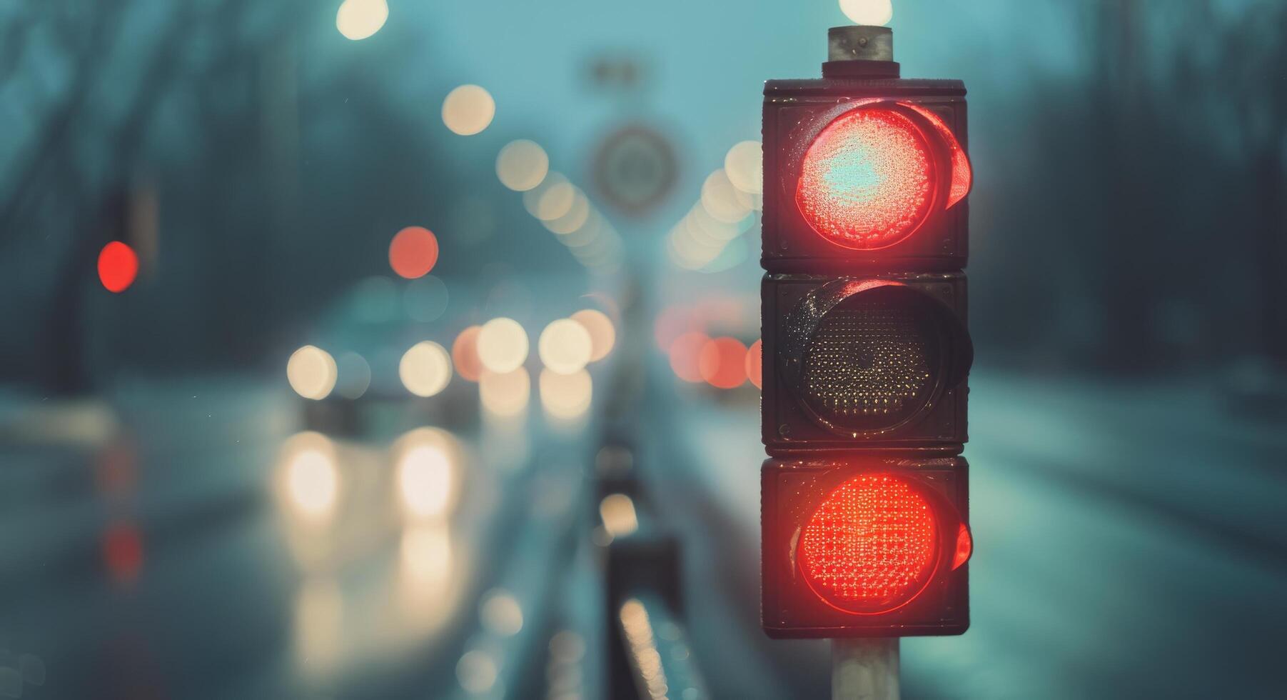 Red Traffic Light in the Rain photo