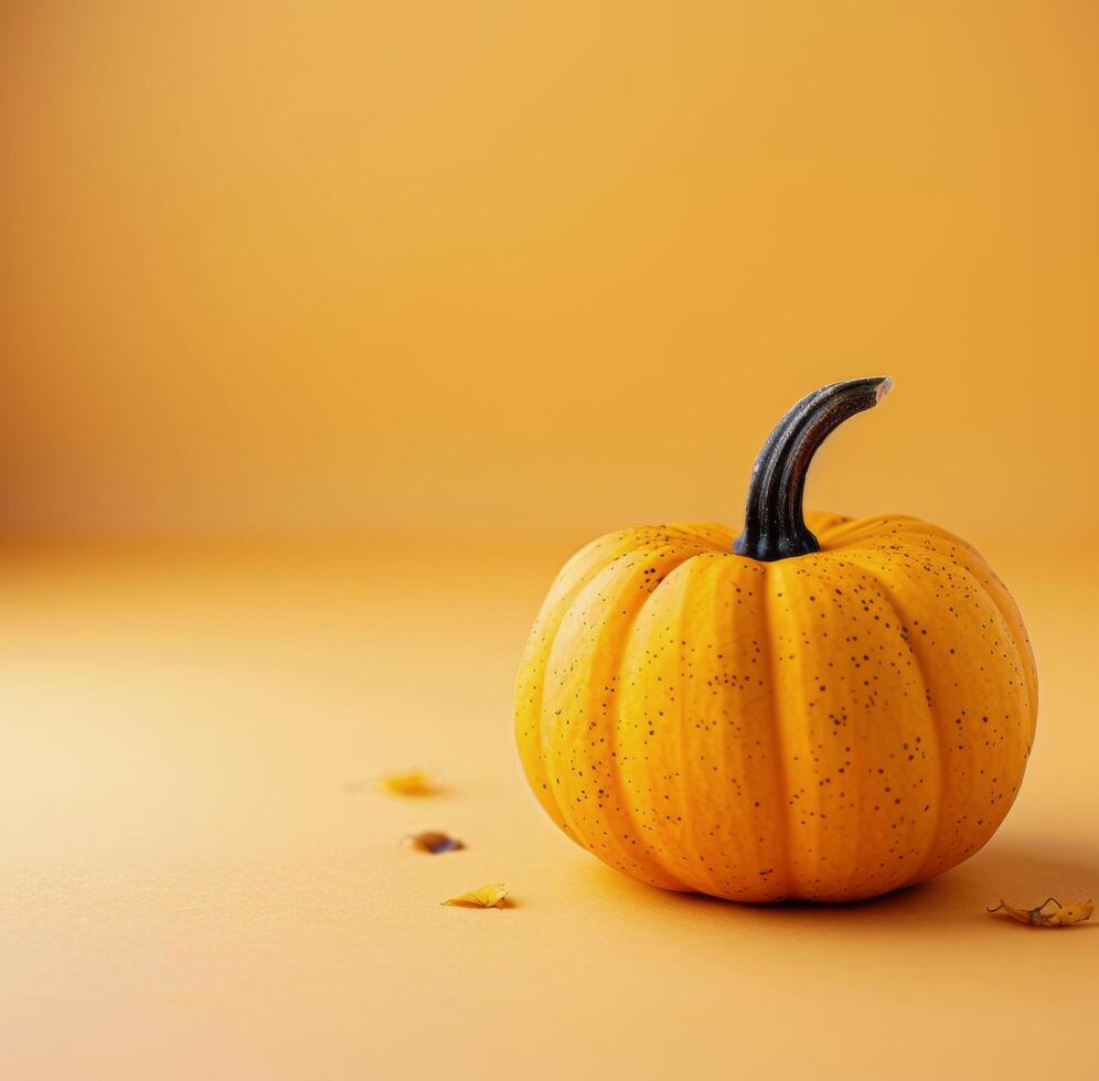 Single Pumpkin On Orange Background photo