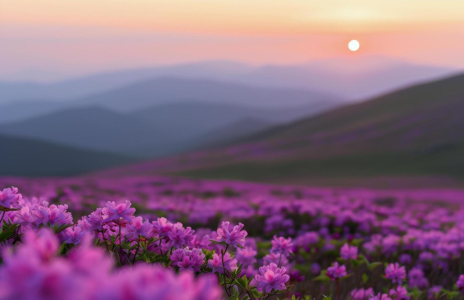 Purple Flowers at Sunset in the Mountains photo