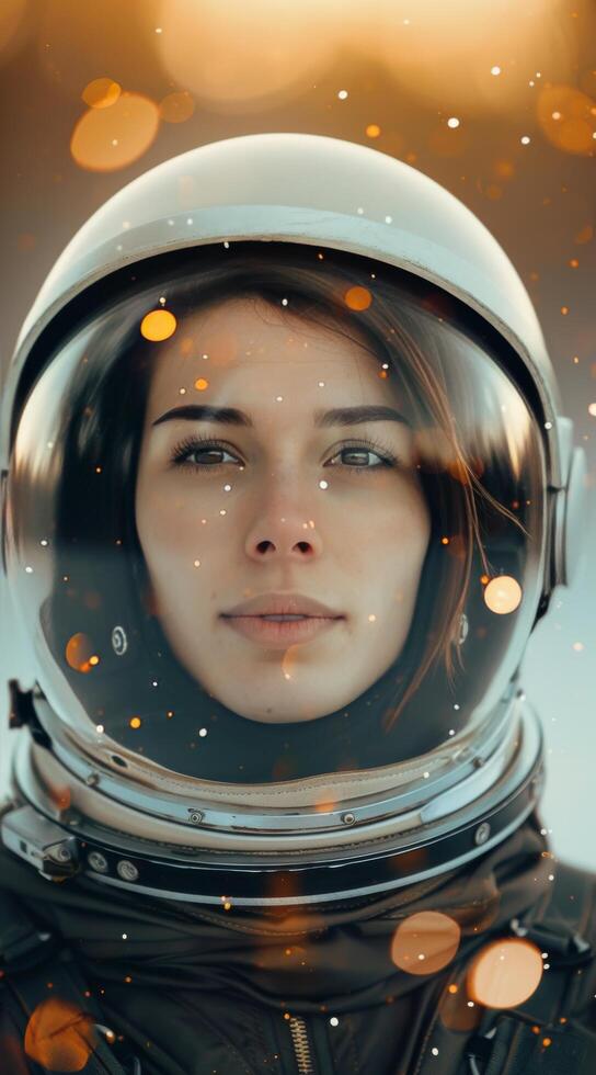 Woman in Space Suit Looking Out Window photo