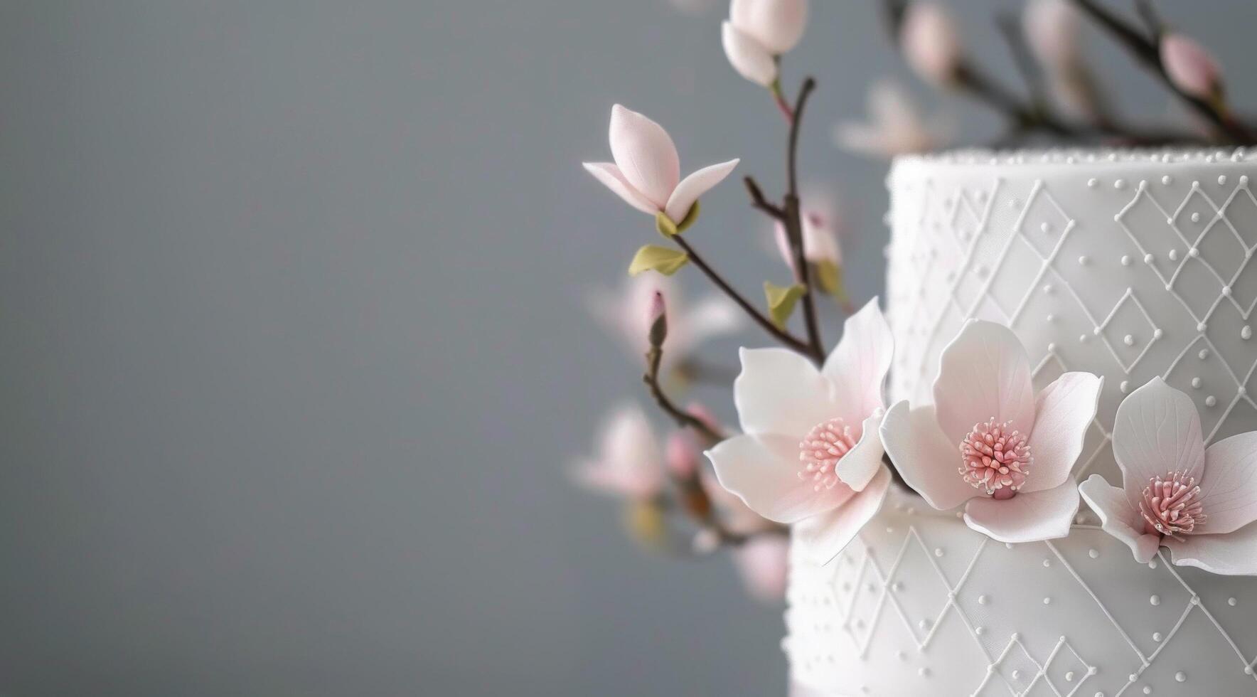 White Wedding Cake With Magnolia Flowers photo