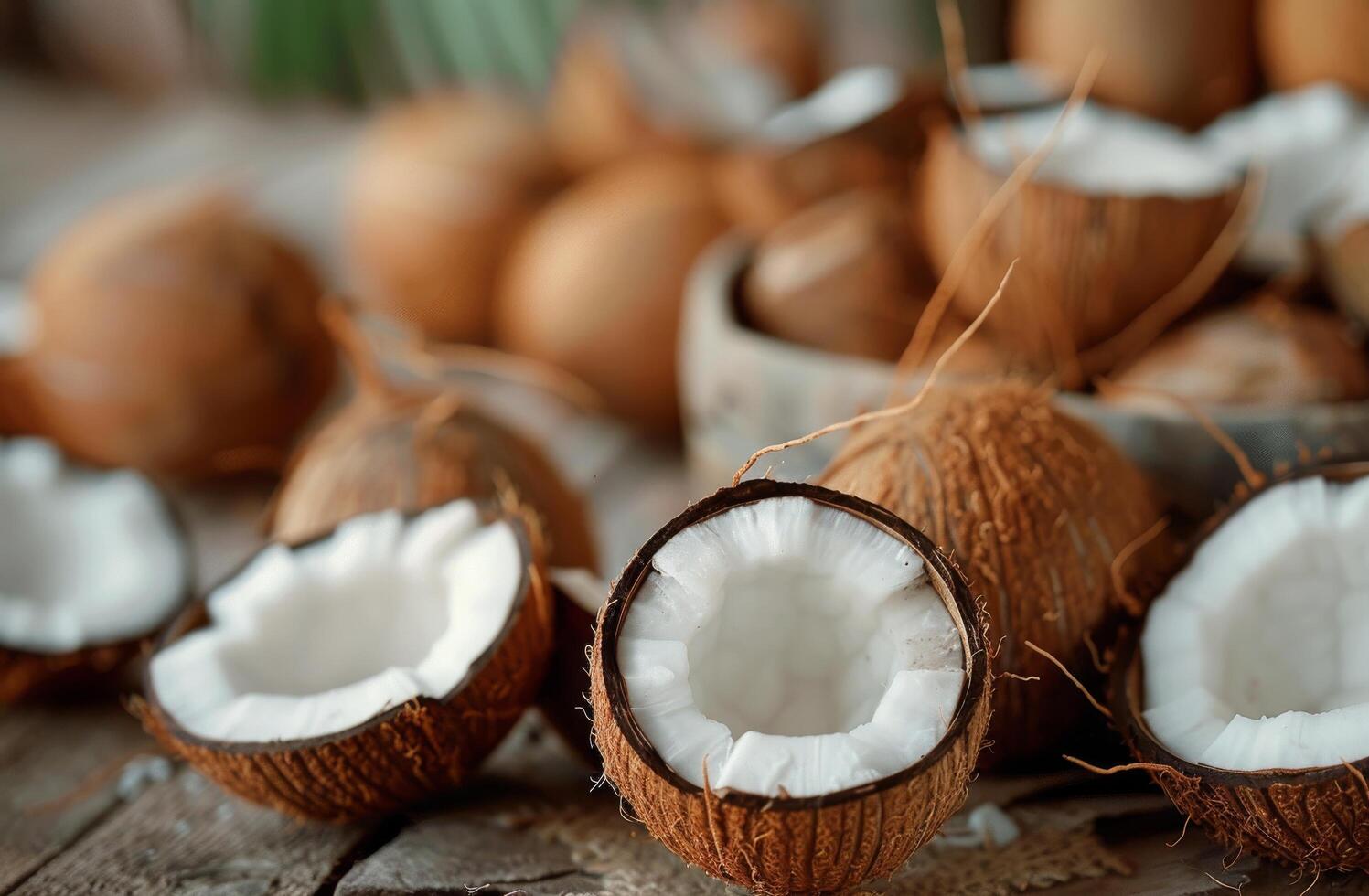 Cracked Coconuts With White Pulp and Brown Shells photo