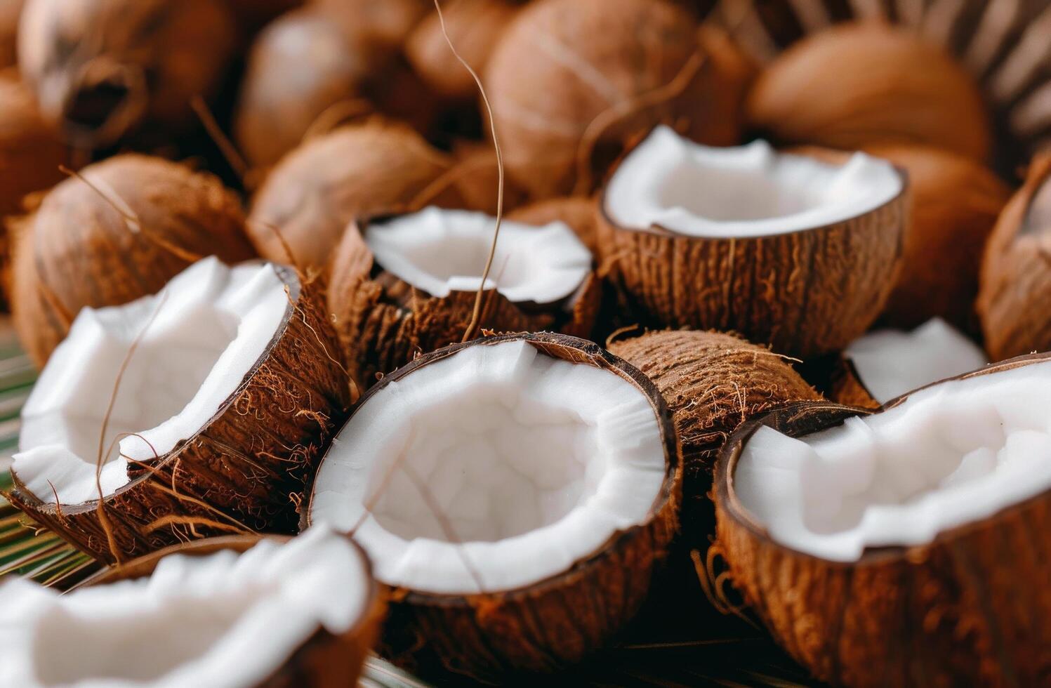 Cracked Coconuts With White Pulp and Brown Shells photo