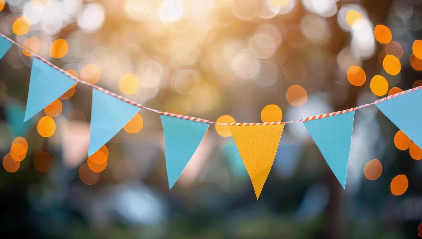 Colorful Bunting Flags Hanging Outdoors photo