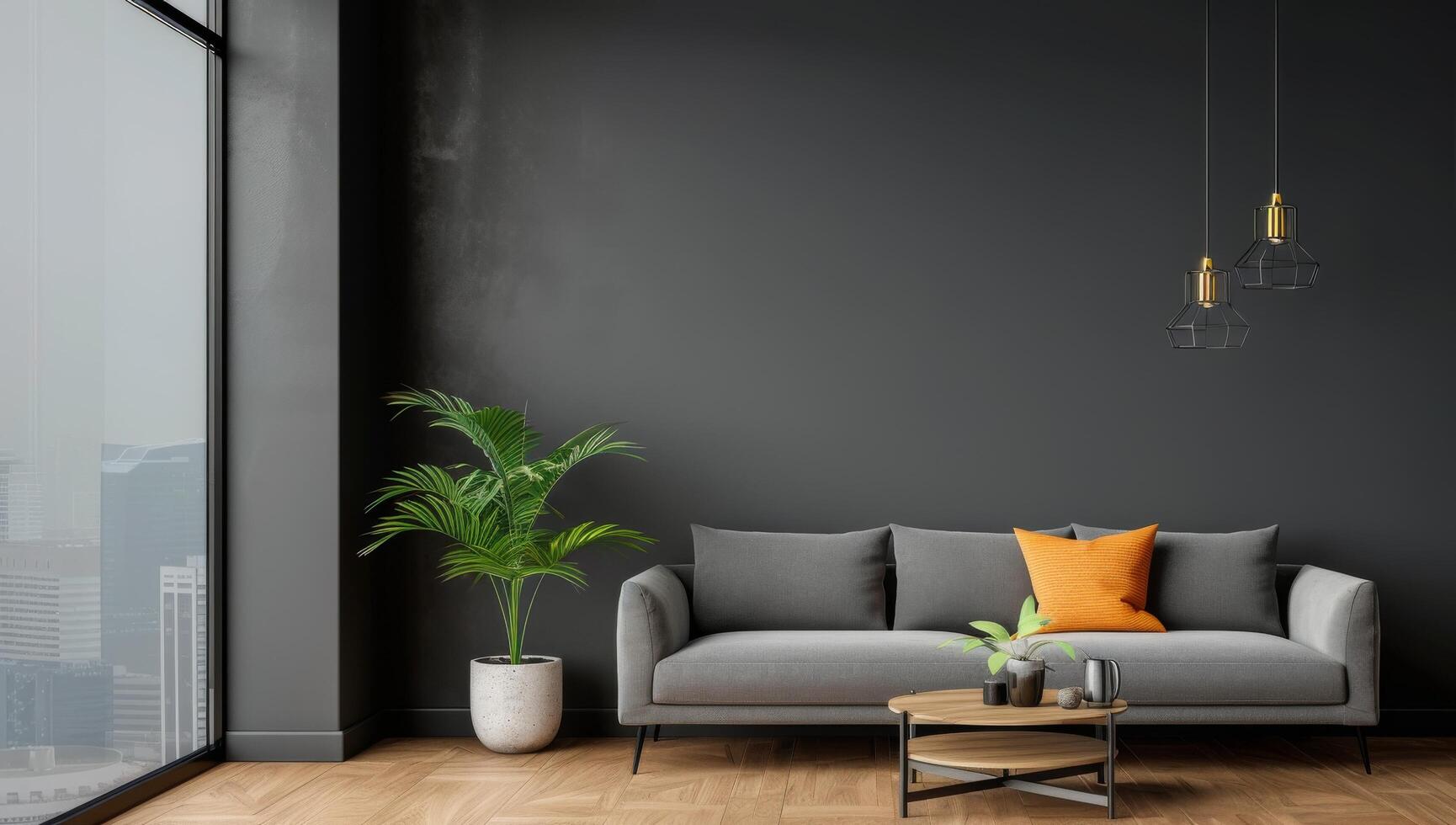 Modern Living Room With City View photo