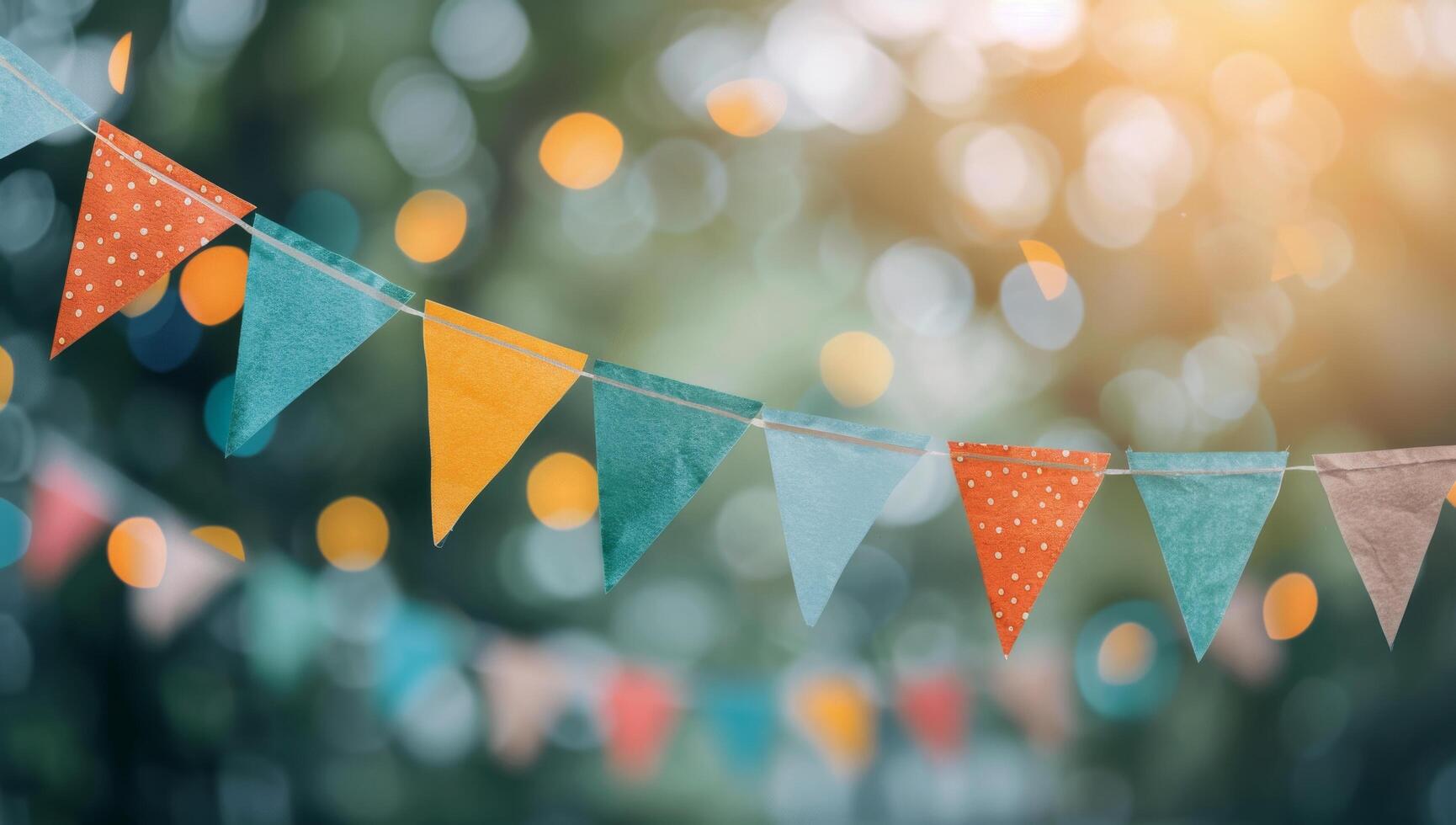 Colorful Bunting Flags Hanging Outdoors photo