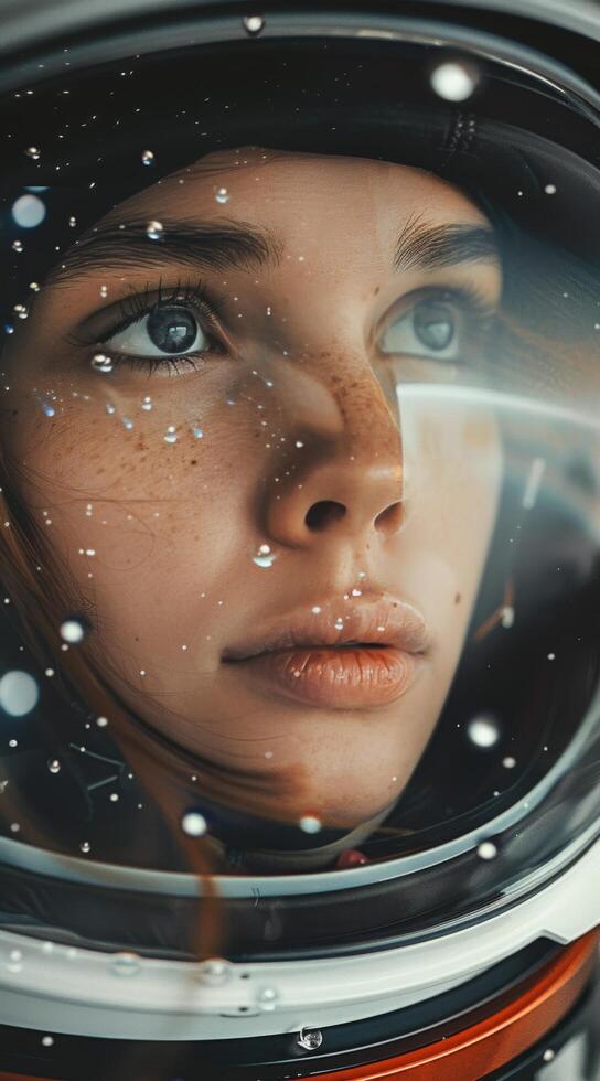 Woman Gazing Out of Spacesuit Visor photo